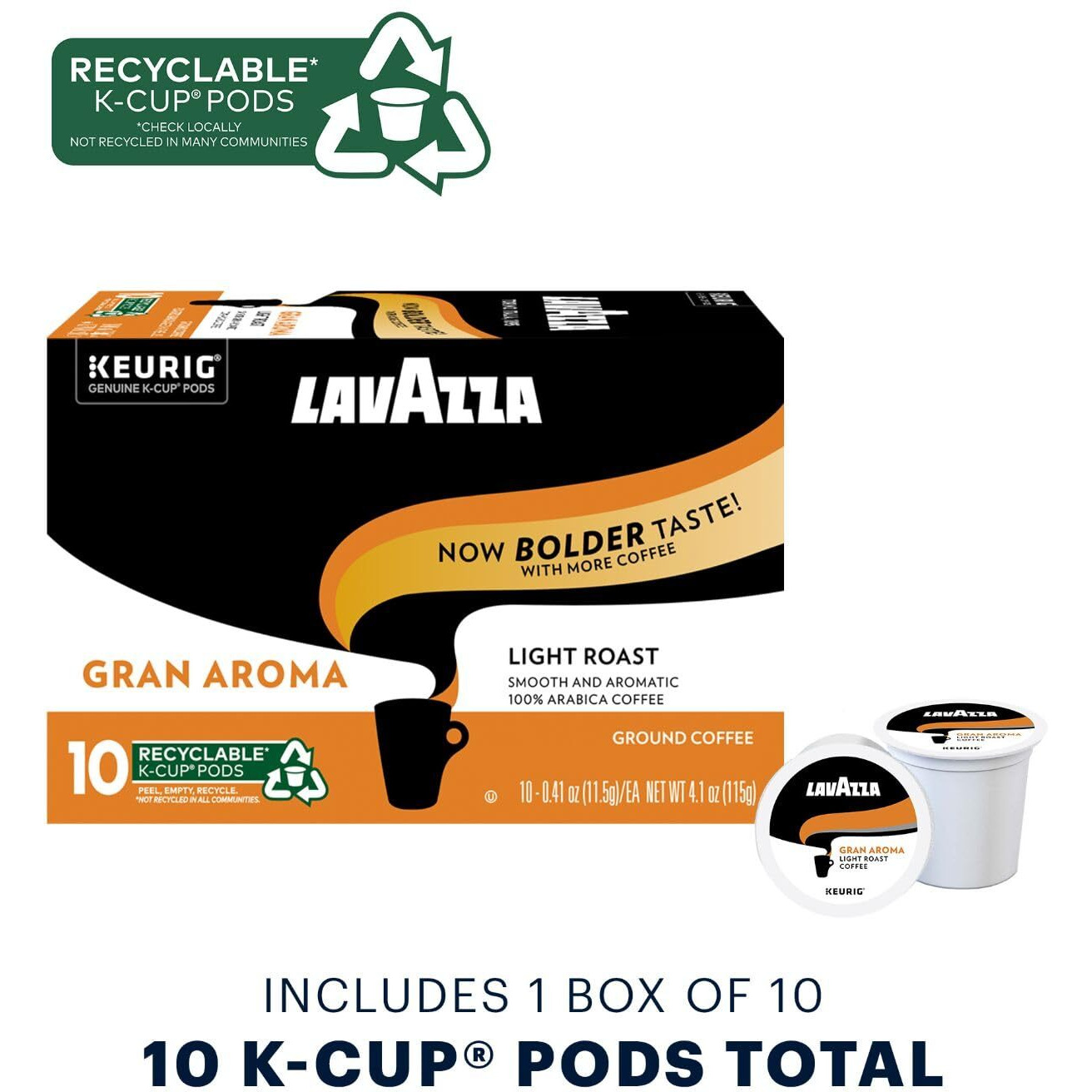 Lavazza Gran Aroma Single-Serve Coffee K-Cup Pods For Keurig Brewer, Light Roast, 10-Count Boxes (Pack Of 6)