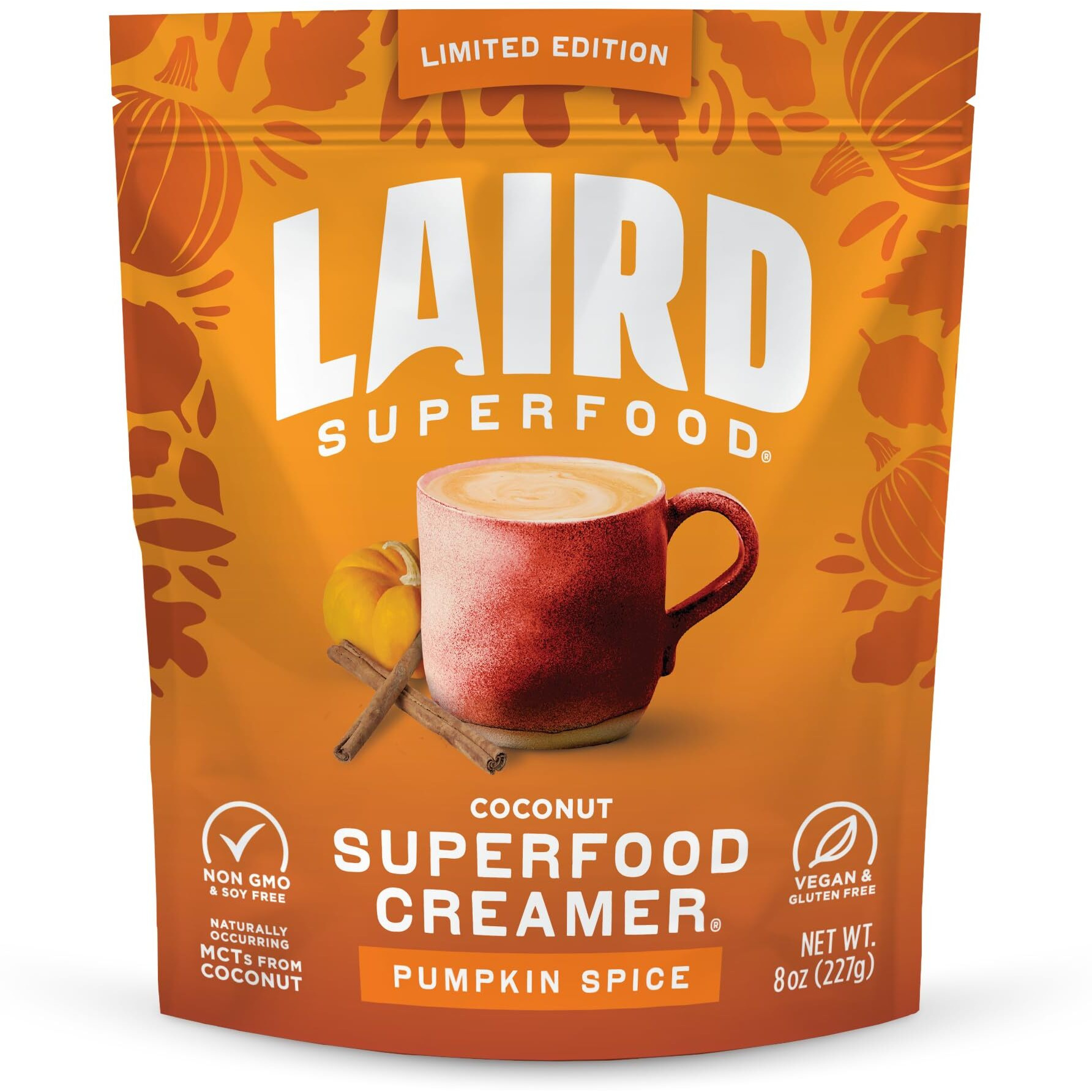 Laird Superfood Non-Dairy Original Superfood Pumpkin Spice With Real Pumpkin And Spices, Coconut Powder Coffee Creamer, Gluten Free, Non-Gmo, Vegan, 8 Oz. Bag, Pack Of 1