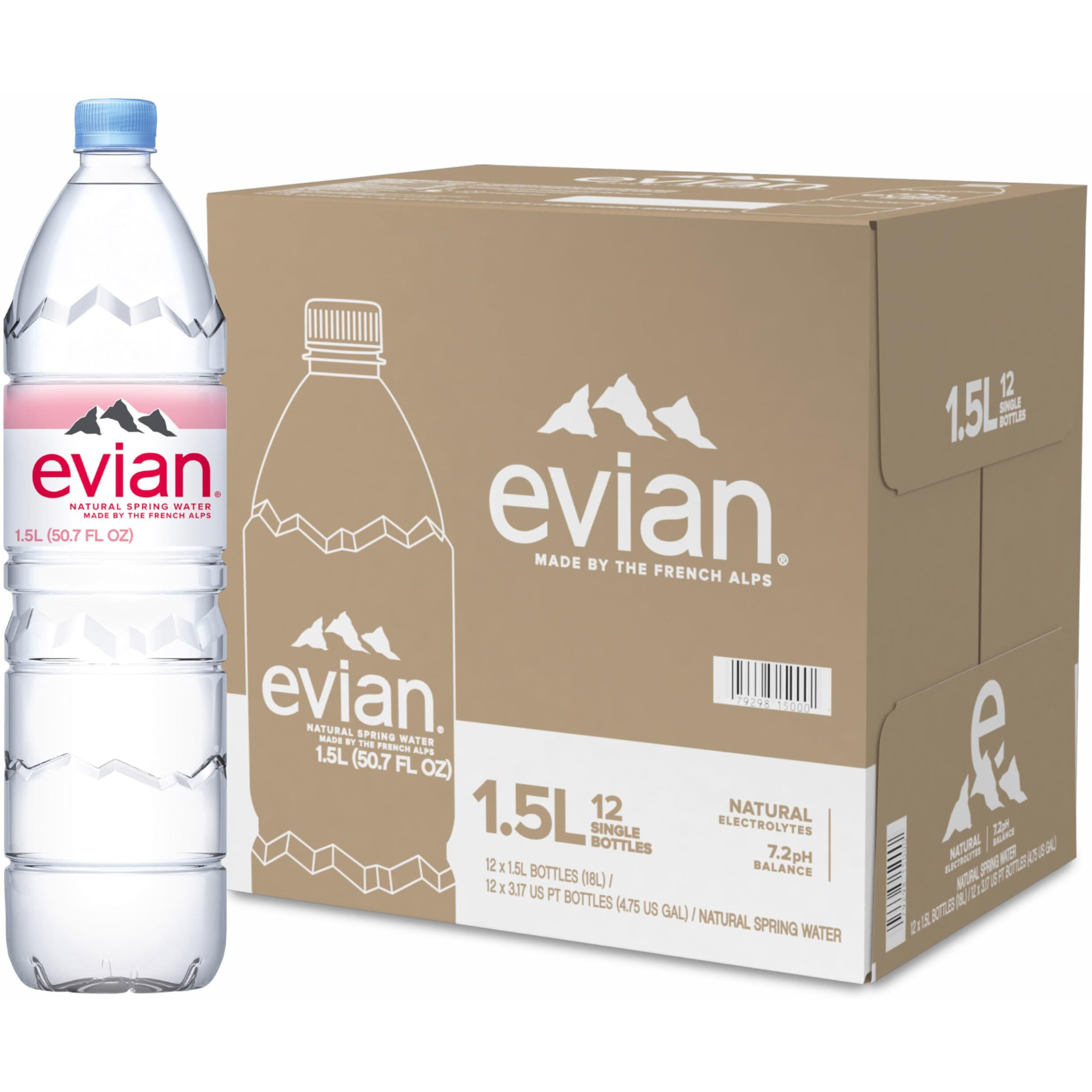Evian Natural Spring Water, 1.5 L Bottle (Pack Of 12)