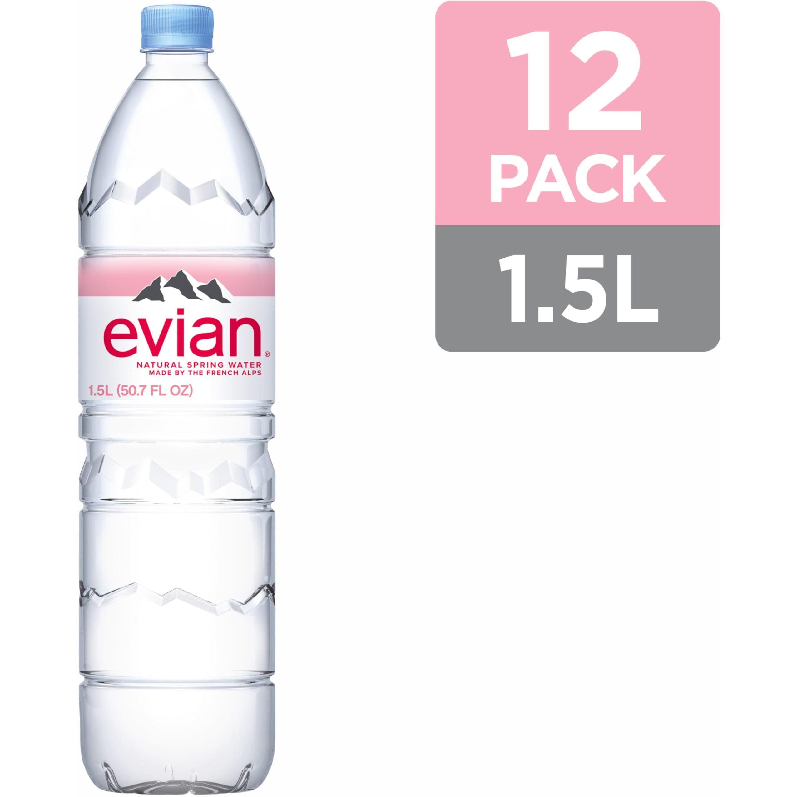 Evian Natural Spring Water, 1.5 L Bottle (Pack Of 12)