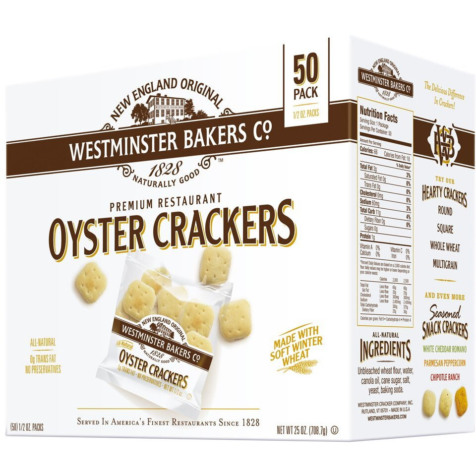 Westminster Bakers Company Premium Restaurant Oyster Crackers, 25 Ounce (50 Count, 1/2 Ounce)