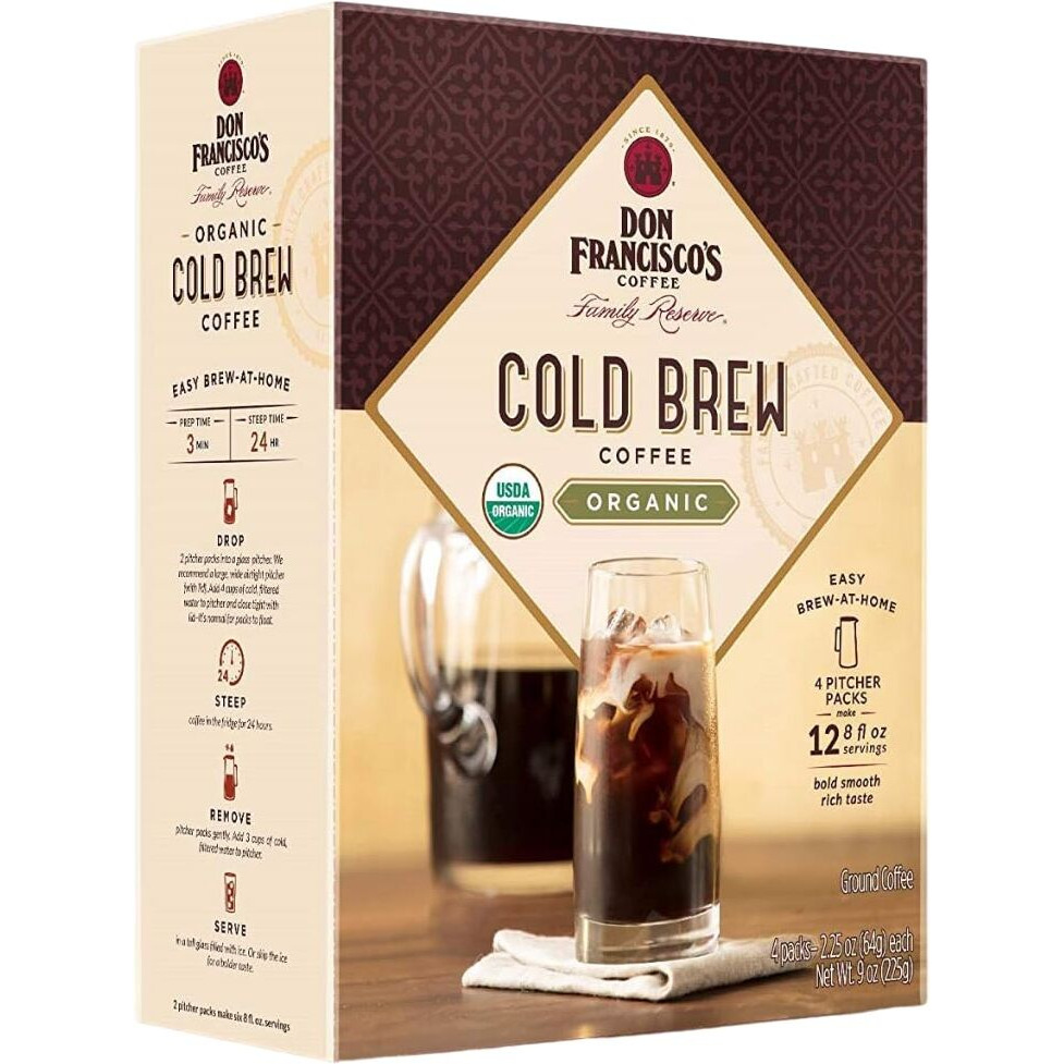 Don Francisco's Organic Cold Brew Coffee, 4 Pitcher Packs (Makes 2 Pitchers)