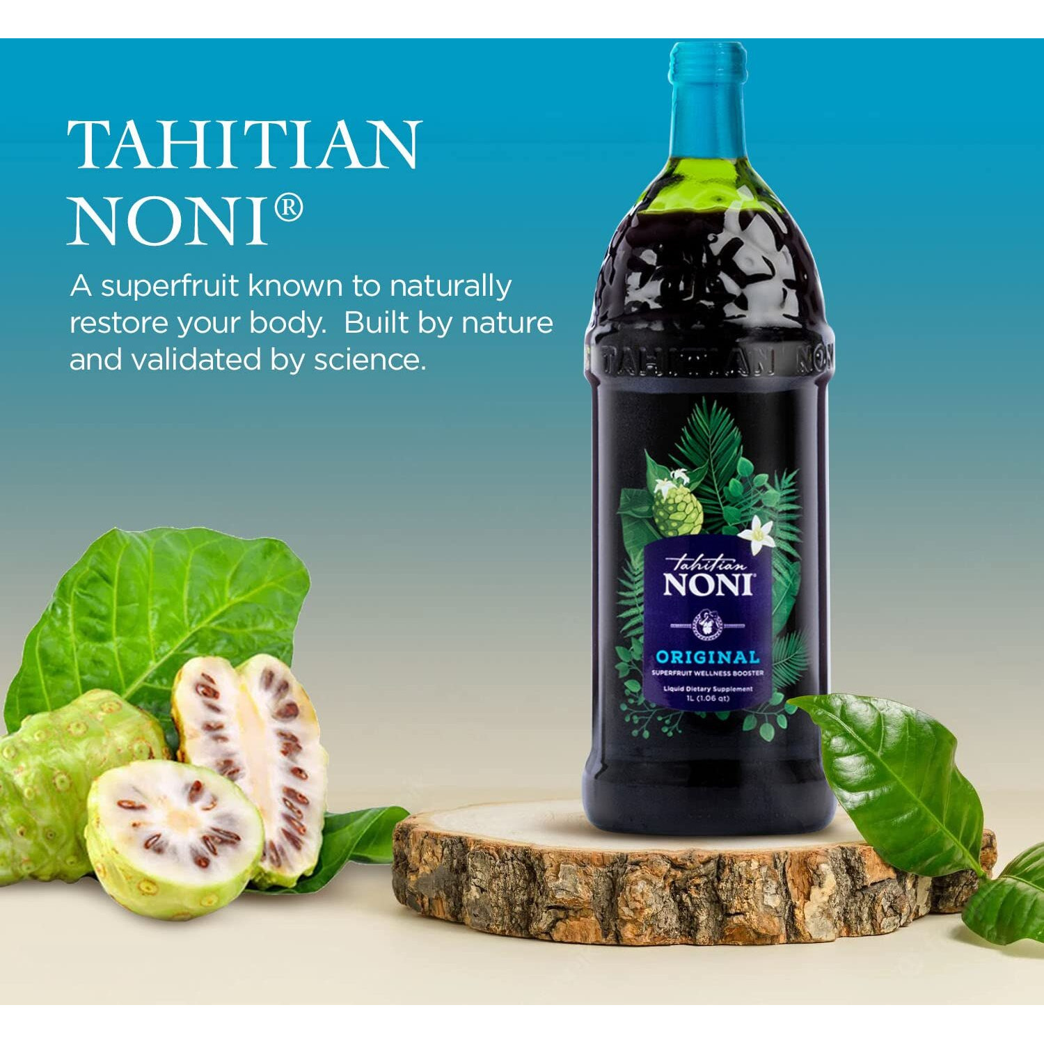Tahitian Noni Juice By Morinda - Original And Authentic Noni Fruit Puree With Natural Blueberry & Grape (Resveratrol) - Invigorating Daily Superfood Drink For Enhanced Vitality - 4X1L Bottles/Case