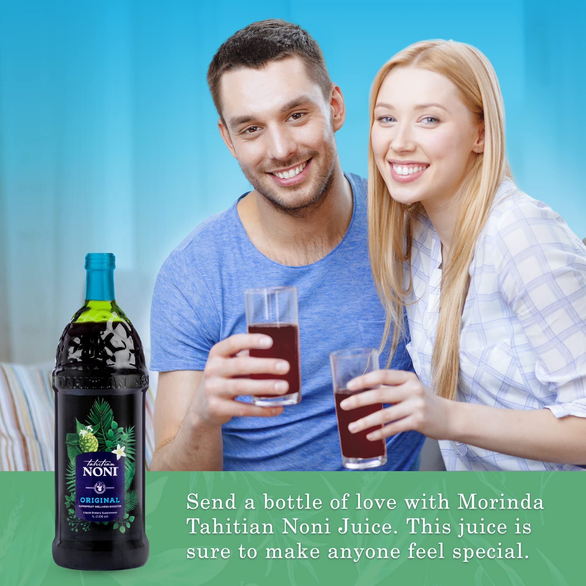 Tahitian Noni Juice By Morinda - Original And Authentic Noni Fruit Puree With Natural Blueberry & Grape (Resveratrol) - Invigorating Daily Superfood Drink For Enhanced Vitality - 4X1L Bottles/Case