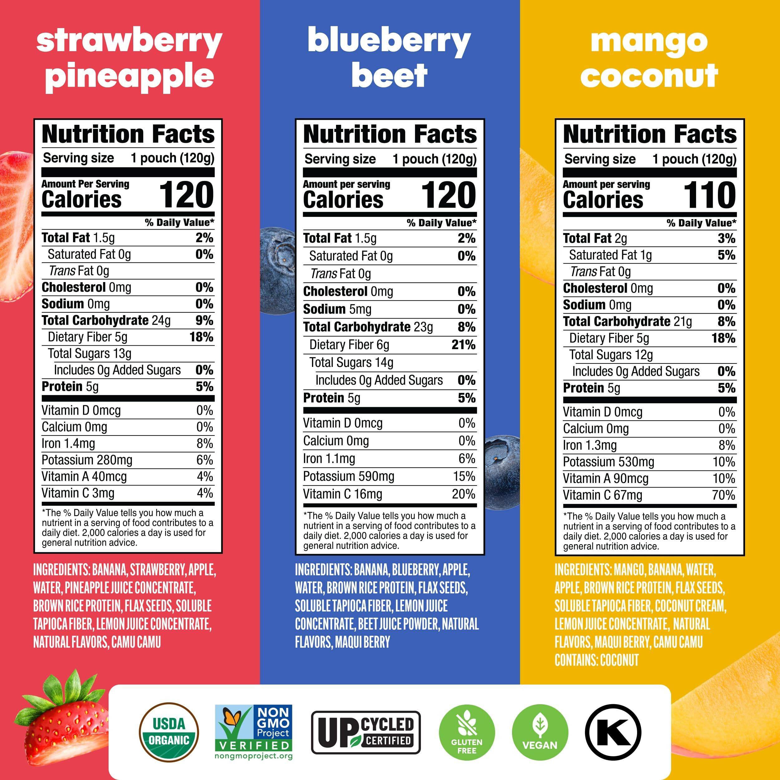 Noka Superfood Fruit Smoothie Pouches Variety Pack, Healthy Snacks With Flax Seed, Plant Protein And Prebiotic Fiber, Vegan And Gluten Free Snacks, Organic Squeeze Pouch, 4.22 Oz, 6 Count