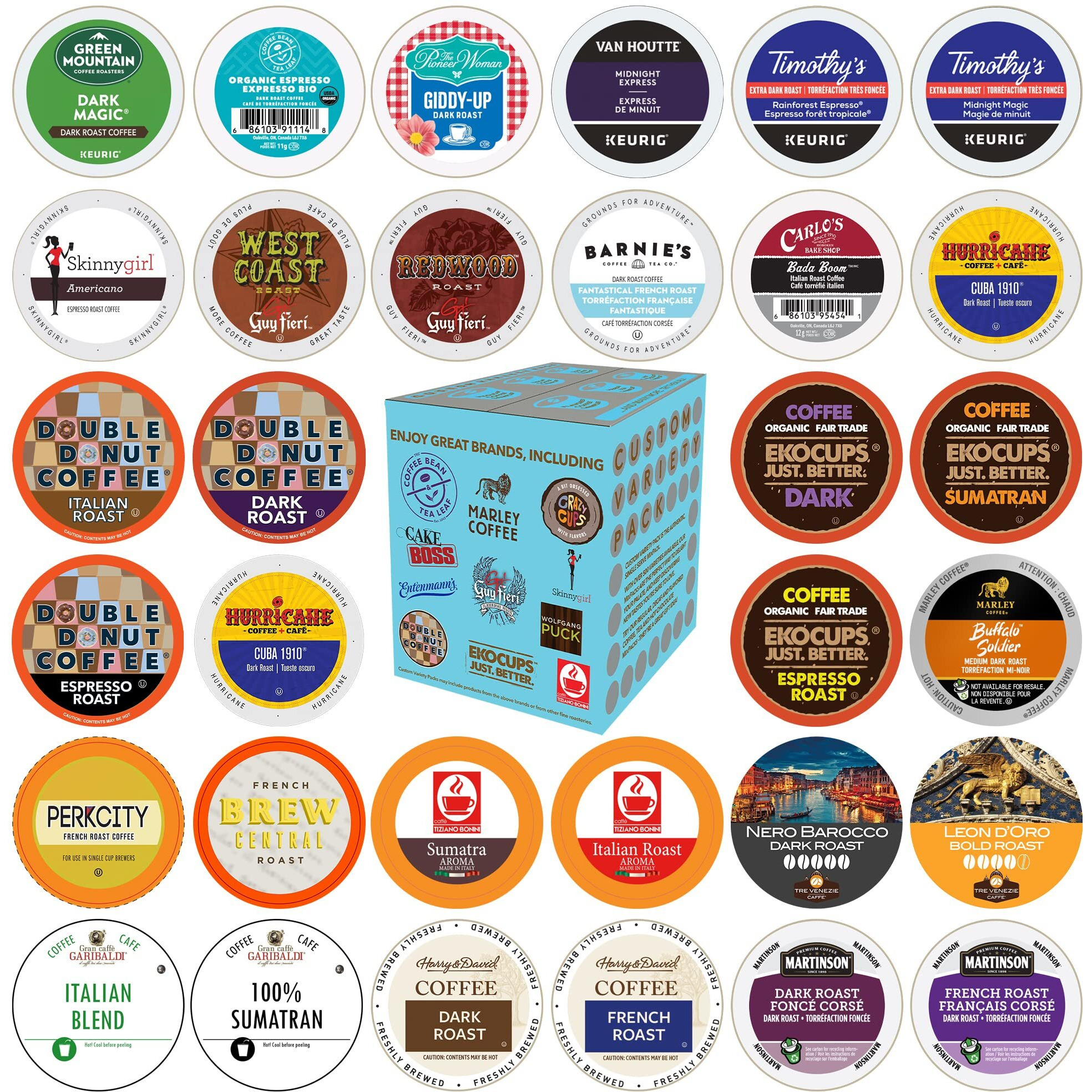 Custom Variety Pack Coffee Pod Variety Pack, Dark Roast And Bold Flavors, Single Serve Cups For Keurig K-Cup Machines - Robust Assortment With No Duplicates, 30 Count - Great Coffee Gift