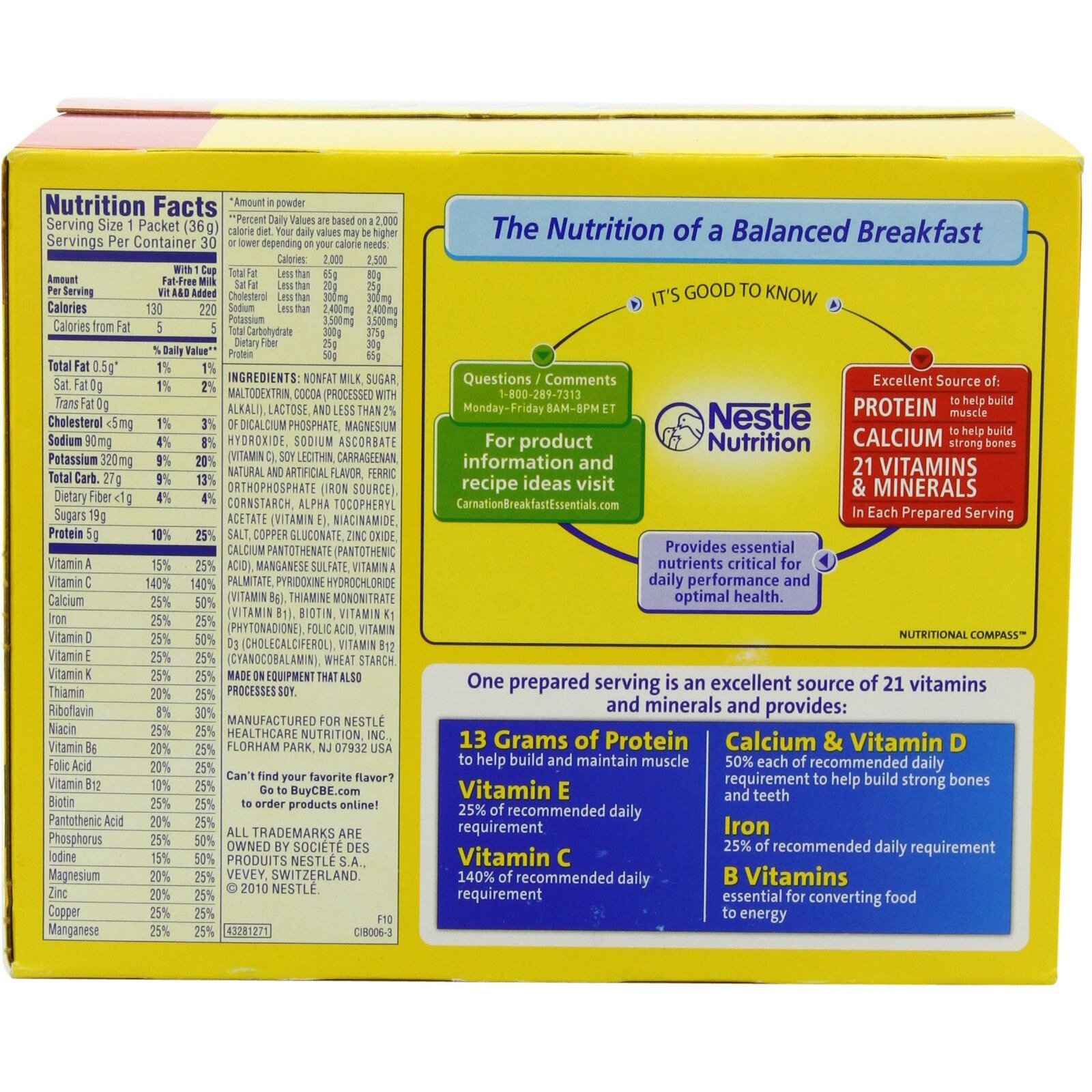 Carnation Breakfast Essentials Complete Nutritional Drink, Rich Milk Chocolate, 1.26 Oz, (Pack Of 30)