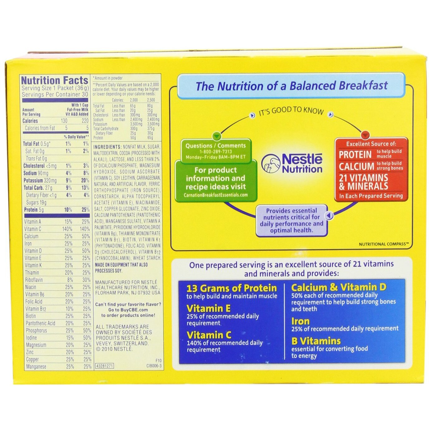 Carnation Breakfast Essentials Complete Nutritional Drink, Rich Milk Chocolate, 1.26 Oz, (Pack Of 30)