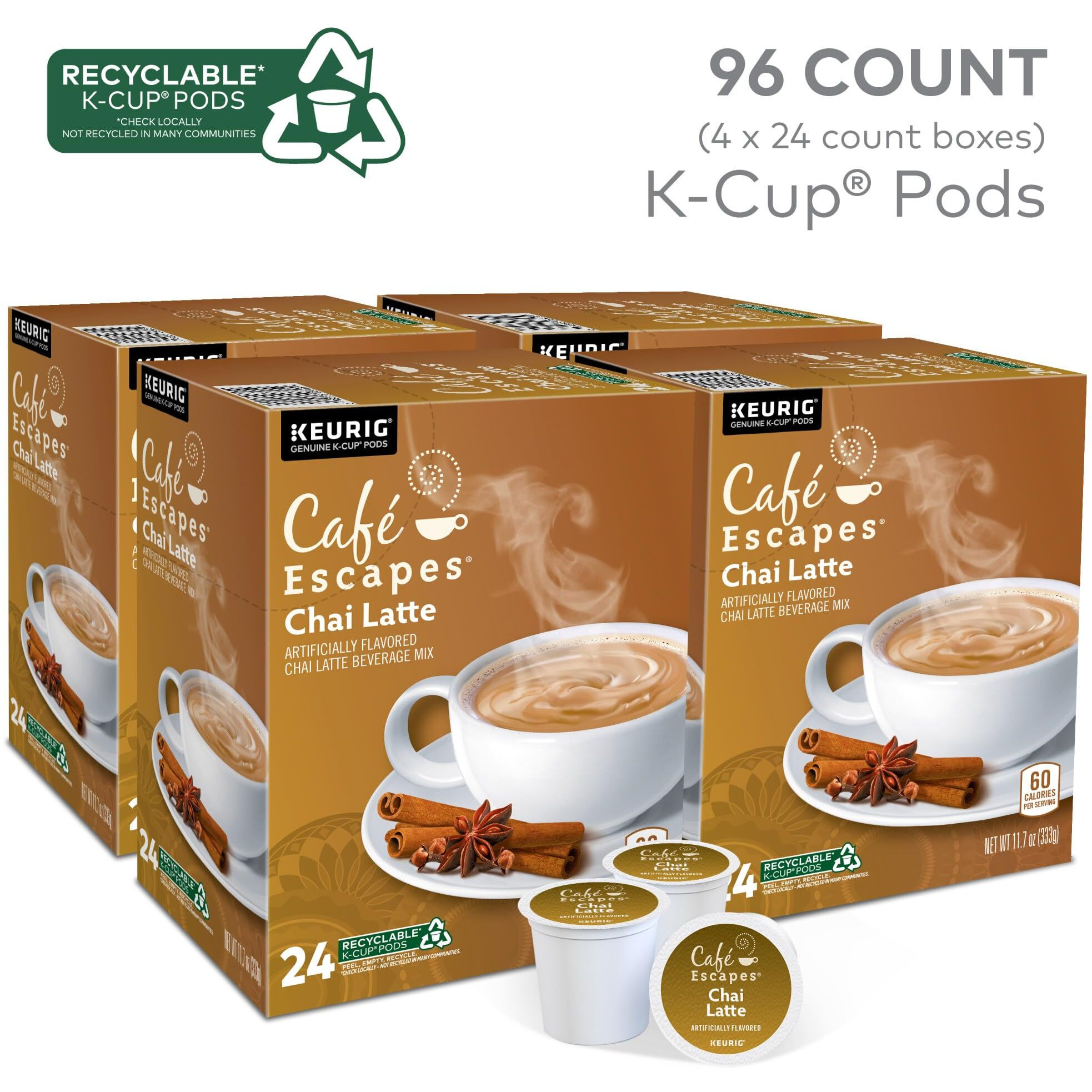 Cafe Escapes Chai Latte Keurig Single-Serve K-Cup Pods, 96 Count