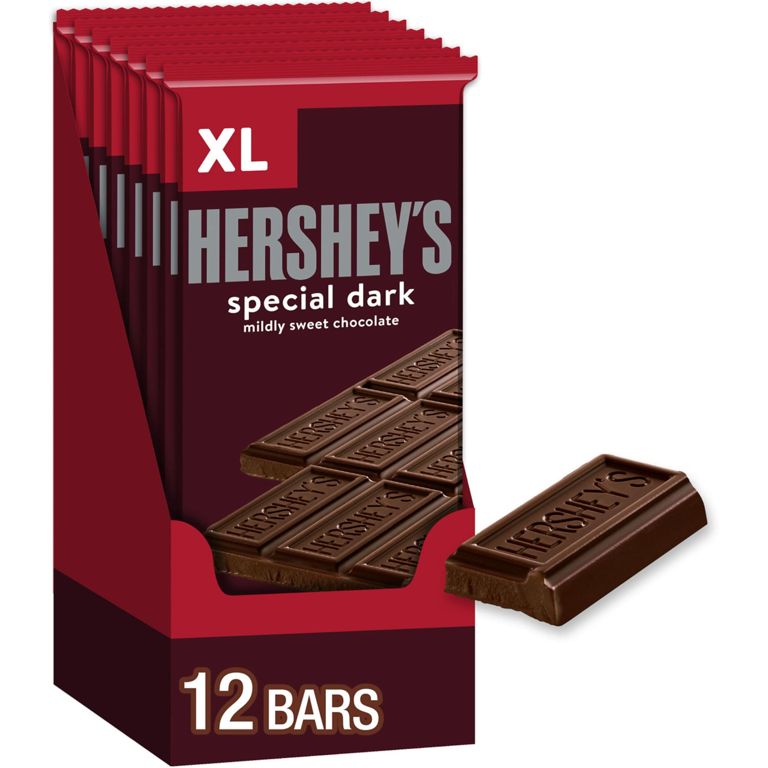 Hershey's Special Dark Mildly Sweet Chocolate Xl, Halloween Candy Bars, 4.25 Oz (12 Count, 16 Pieces)