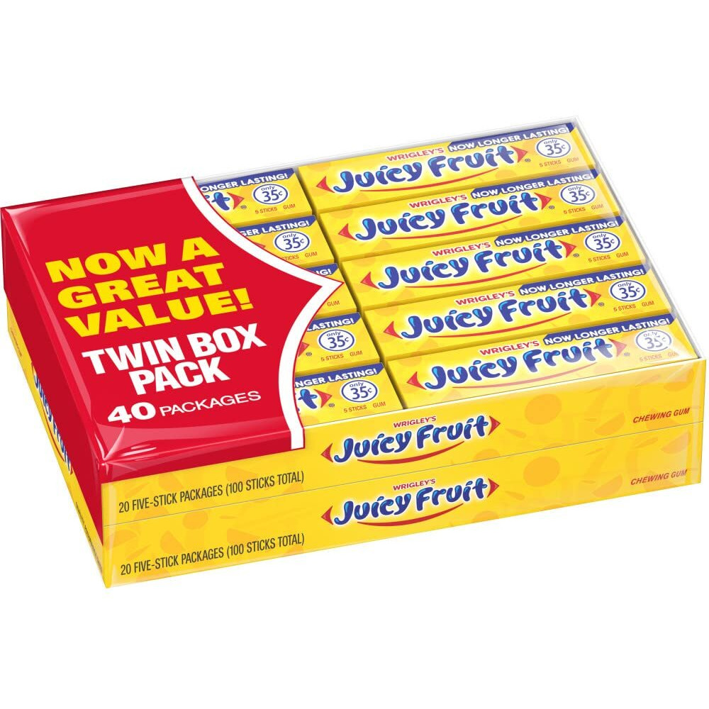 Juicy Fruit Original Bubble Gum Chewing Gum Bulk Pack, 5 Stick (Pack Of 40)