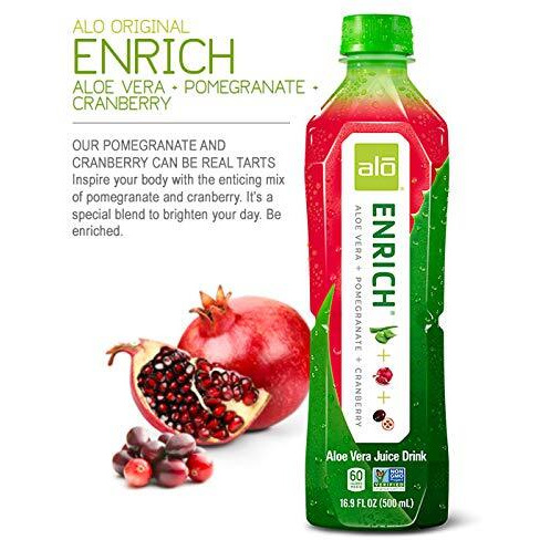 Alo Aloe Vera Juice Drink | Enrich - Pomegranate + Cranberry | 16.9 Fl Oz, Pack Of 12 | Plant-Based Drink With Real Aloe Pulp