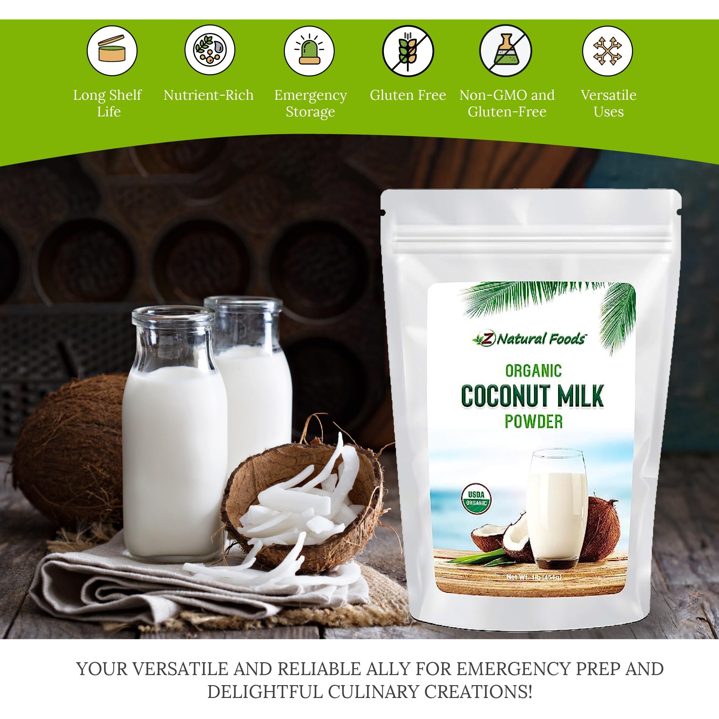 Z Natural Foods Organic Coconut Milk Powder - All-Natural Vegan Dairy-Free Alternative With Mcts - Unsweetened Coconut Creamer For Coffee & Smoothies - Gluten-Free, Non-Gmo, 1 Lb