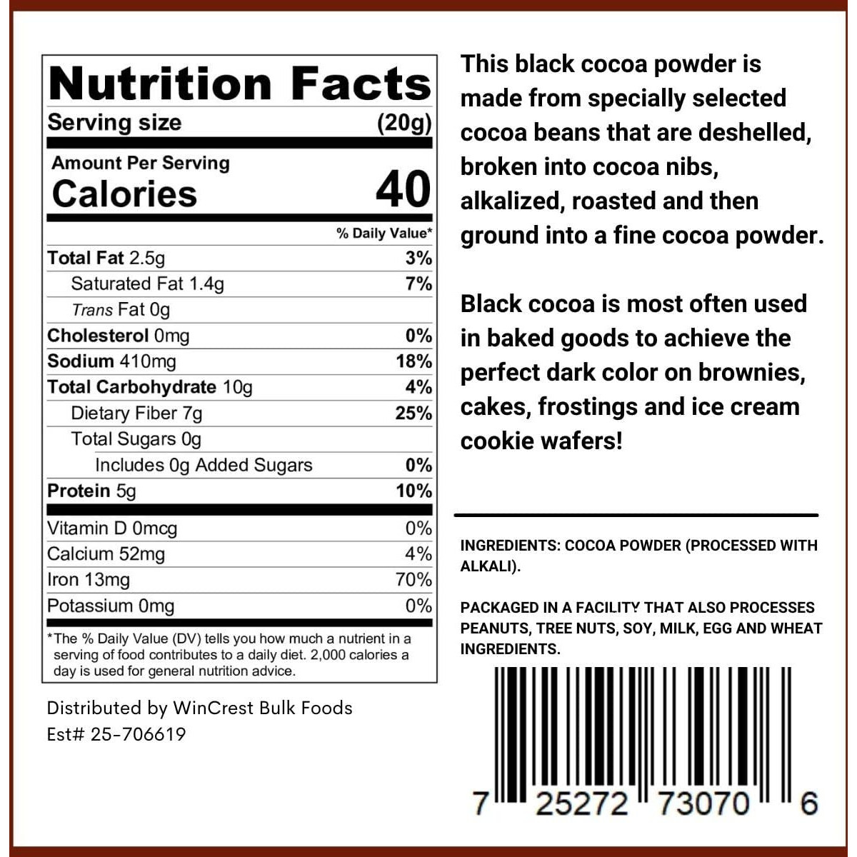 Black Cocoa Powder - 2.5 Lb Economy Size Tub