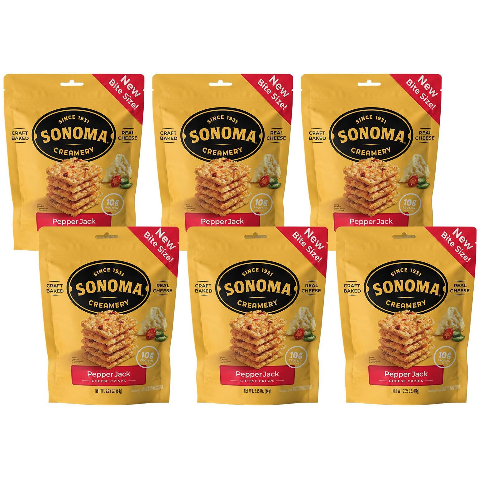 Sonoma Creamery - Cheese Crisps, Pepper Jack, 2.25 Oz (6 Count) | Savory Snack | High Protein | Low Carb | Gluten Free |Keto-Friendly