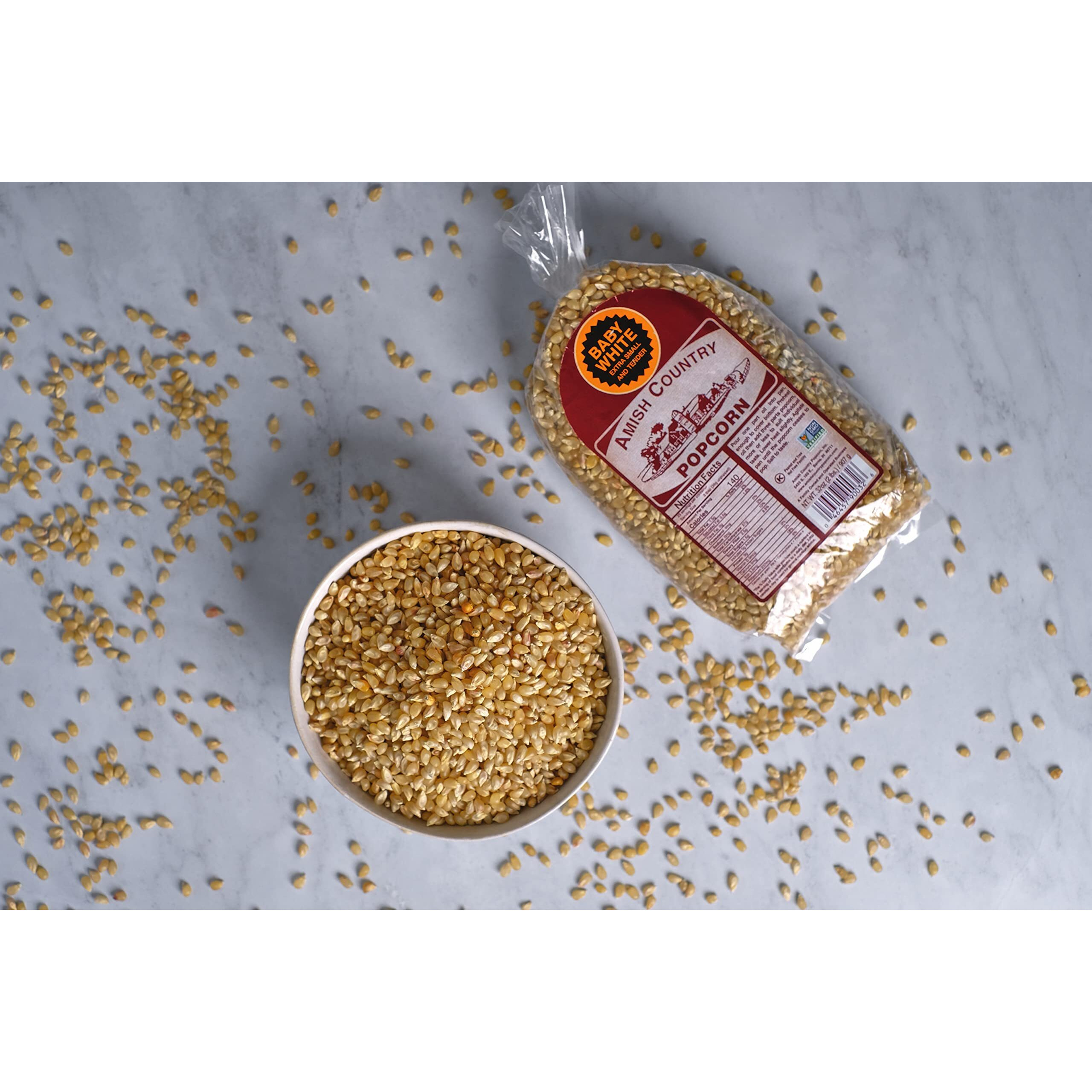 Amish Country Popcorn | 2 Lb Bag | Baby White Popcorn Kernels | Small And Tender | Old Fashioned, Non-Gmo And Gluten Free (Baby White - 2 Lb Bag)