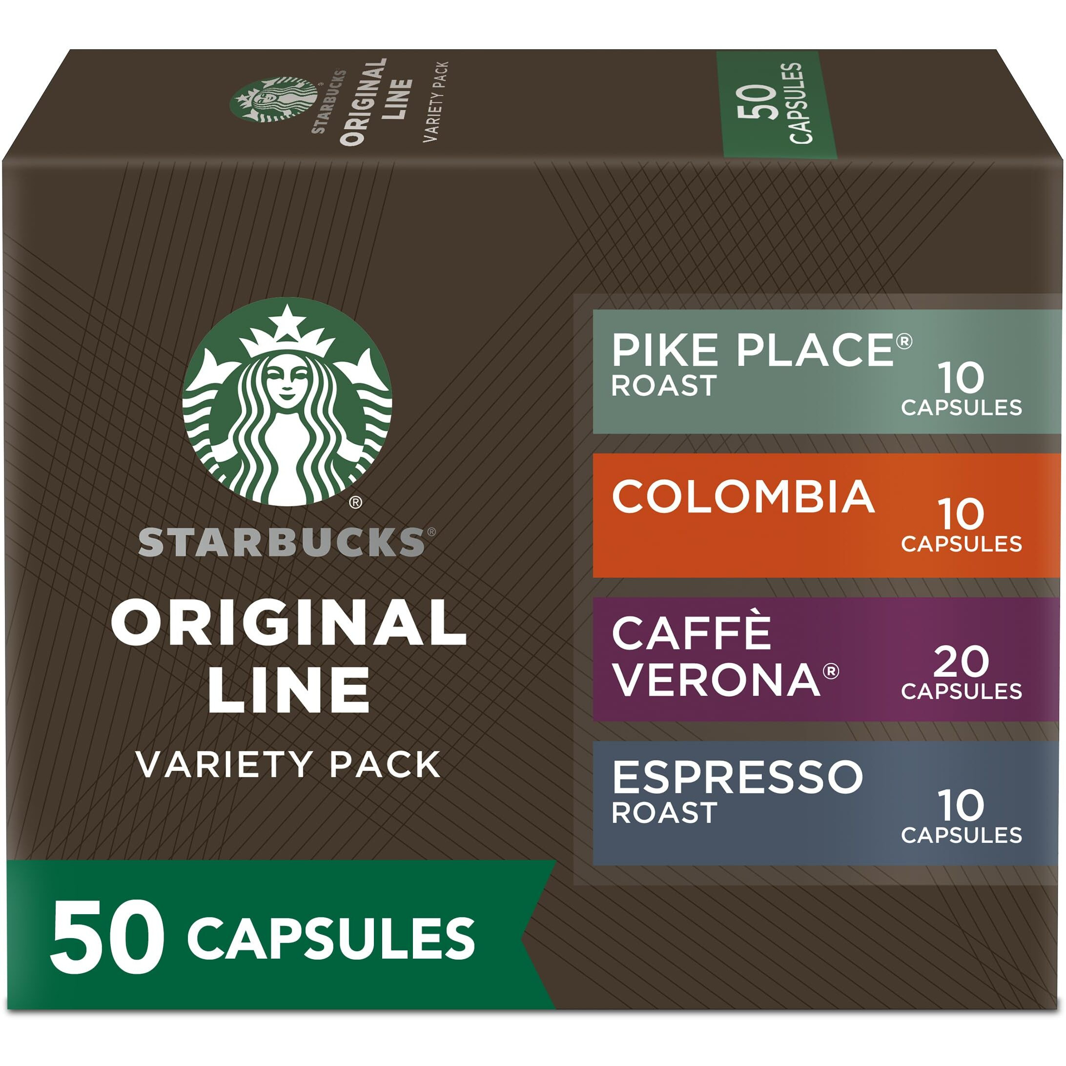 Starbucks By Nespresso Original Line, Intense Variety Pack, 50-Count Espresso Pods