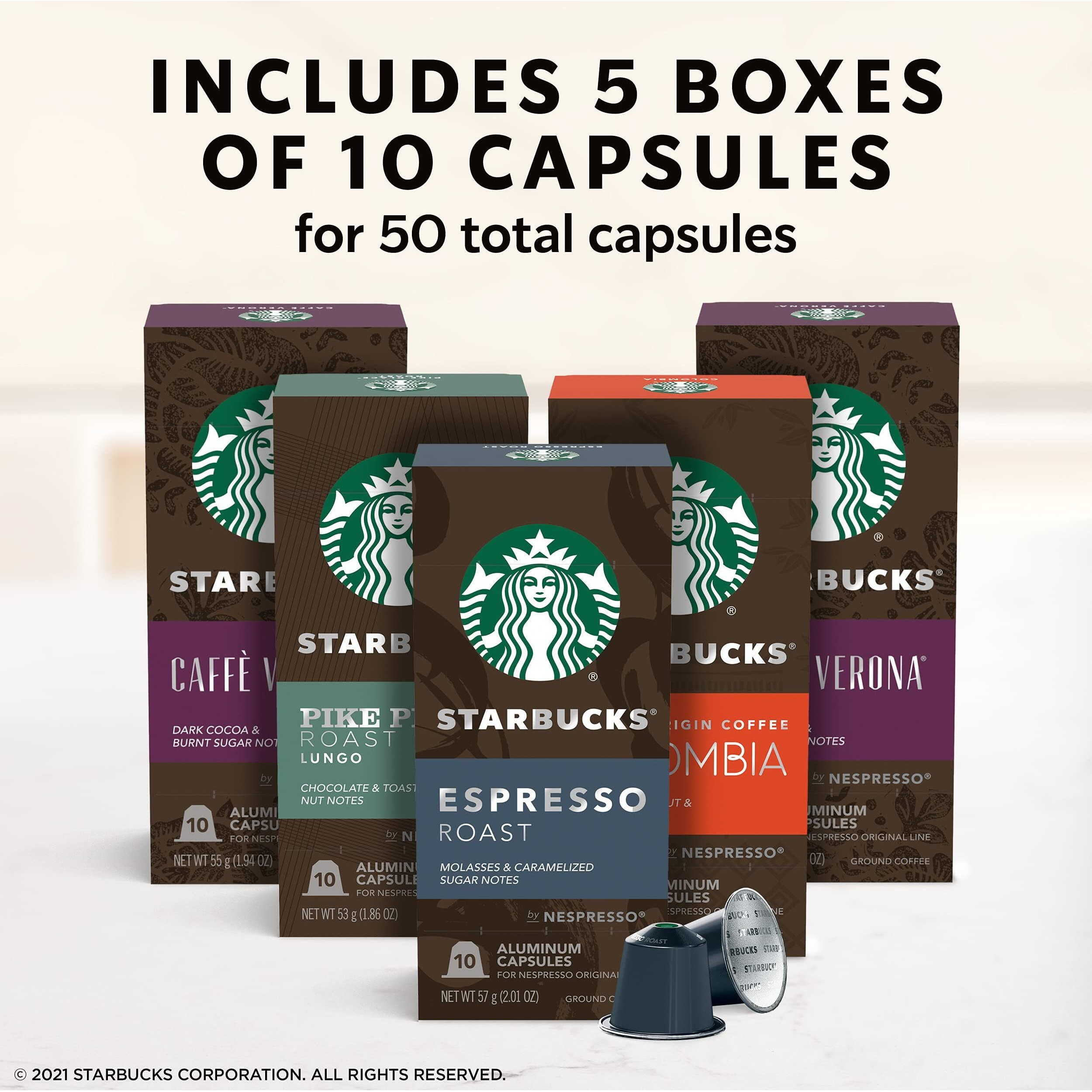 Starbucks By Nespresso Original Line, Intense Variety Pack, 50-Count Espresso Pods