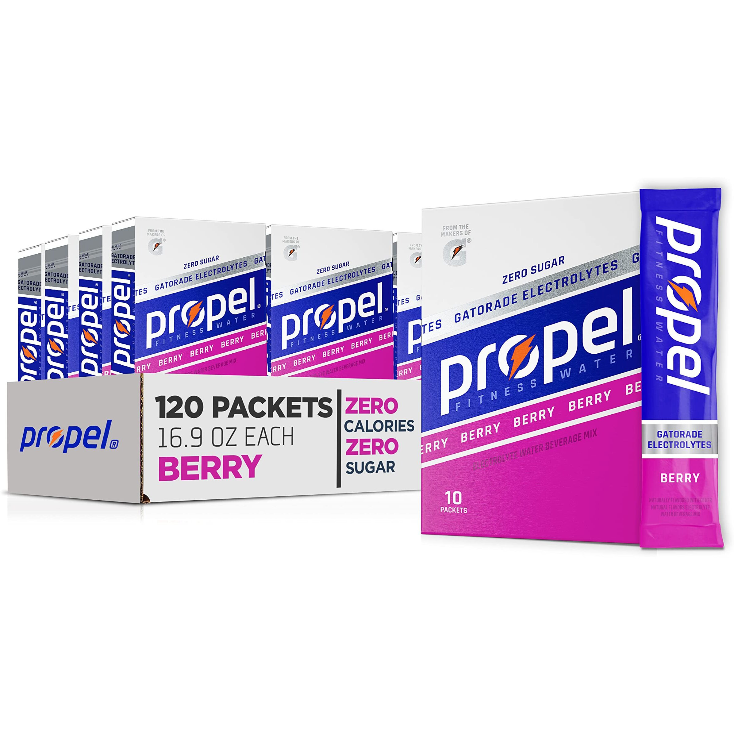 Propel Powder Packets Berry With Electrolytes, Vitamins And No Sugar 10 Count (Pack Of 12)