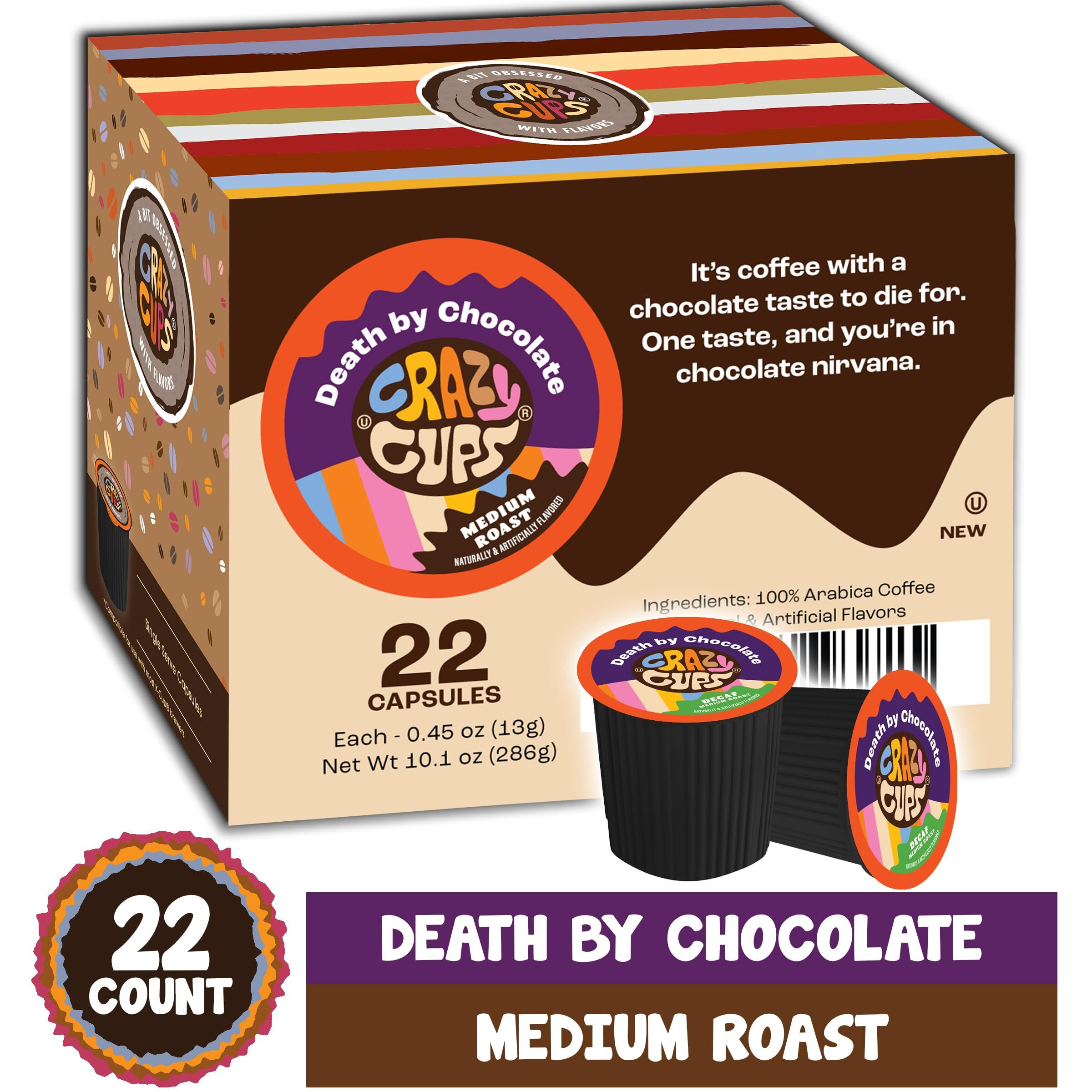 Crazy Cups Flavored Coffee For Keurig K-Cup Machines, Death By Chocolate, Hot Or Iced Coffee, 22 Single Serve, Recyclable Pods