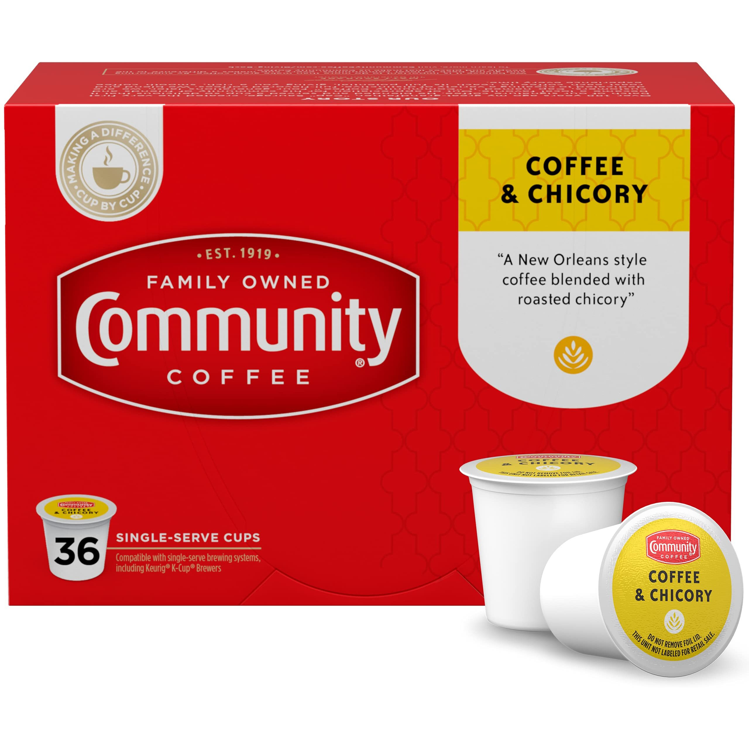Community Coffee & Chicory 36 Count Coffee Pods, Medium Dark Roast, Compatible With Keurig 2.0 K-Cup Brewers
