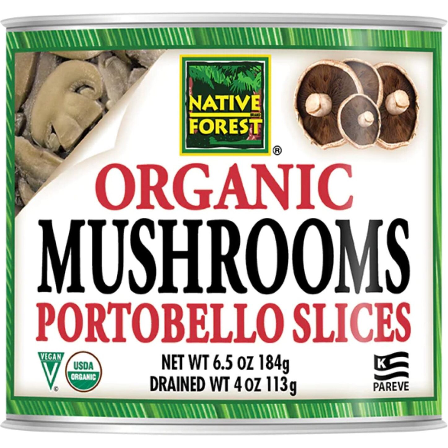 Native Forest Organic Portobello Mushroom Slices  Canned Mushrooms, Low Calories & Fat, Non-Gmo Project Verified, Usda Organic  6.5 Oz (Pack Of 12)