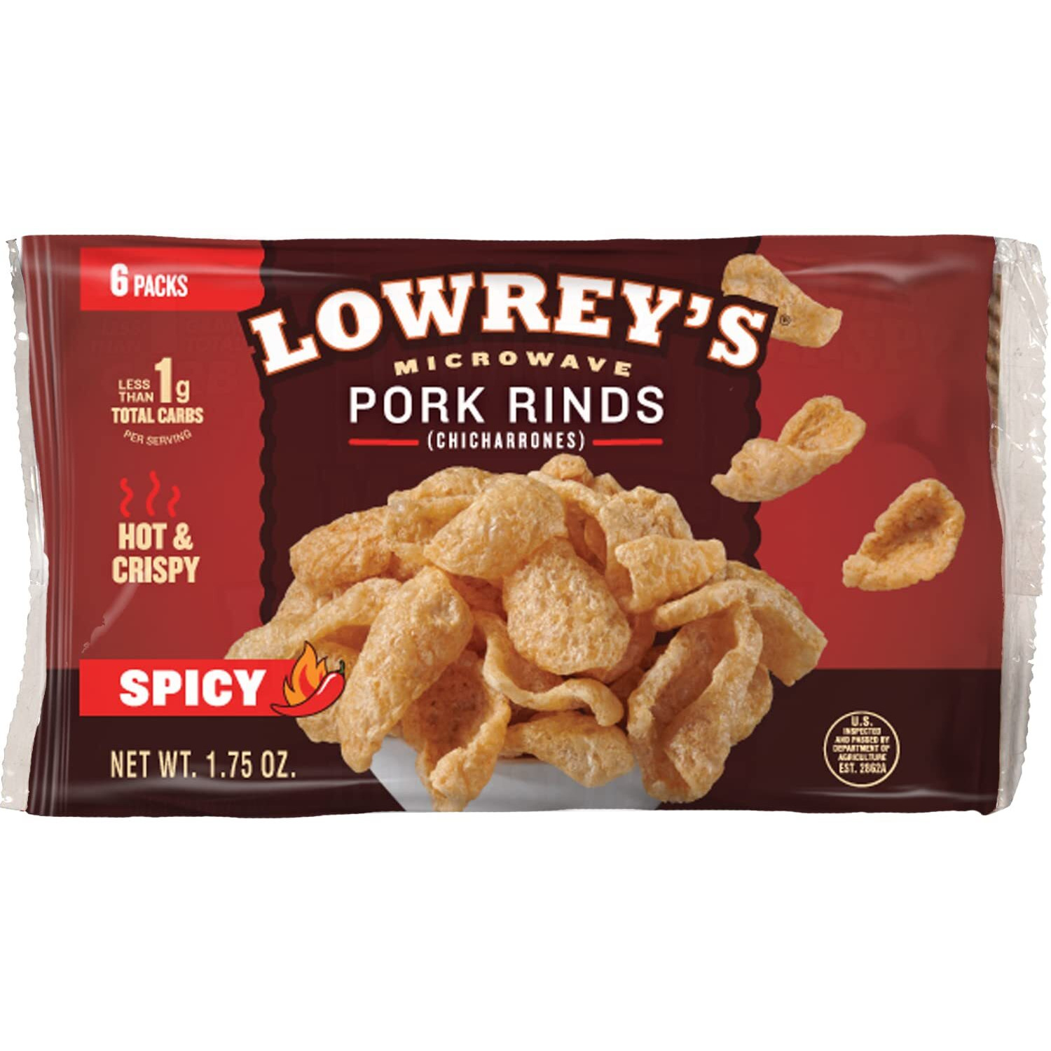 Lowrey's Bacon Curls Microwave Pork Rinds (Chicharrones), Hot & Spicy, 1.75 Ounce (Pack Of 18)