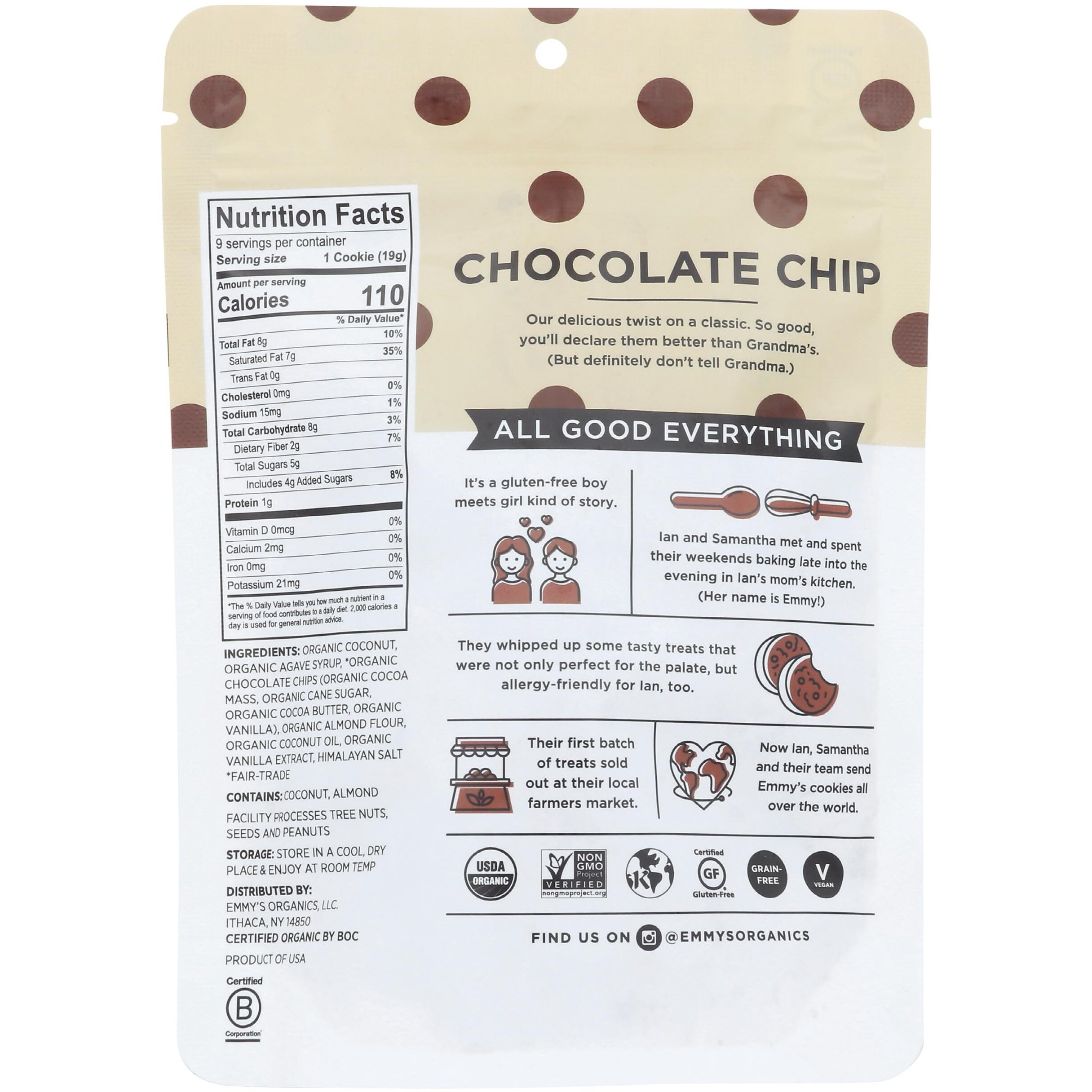 Emmy's Organics Organic Chocolate Chip Coconut Cookies, 6 Oz
