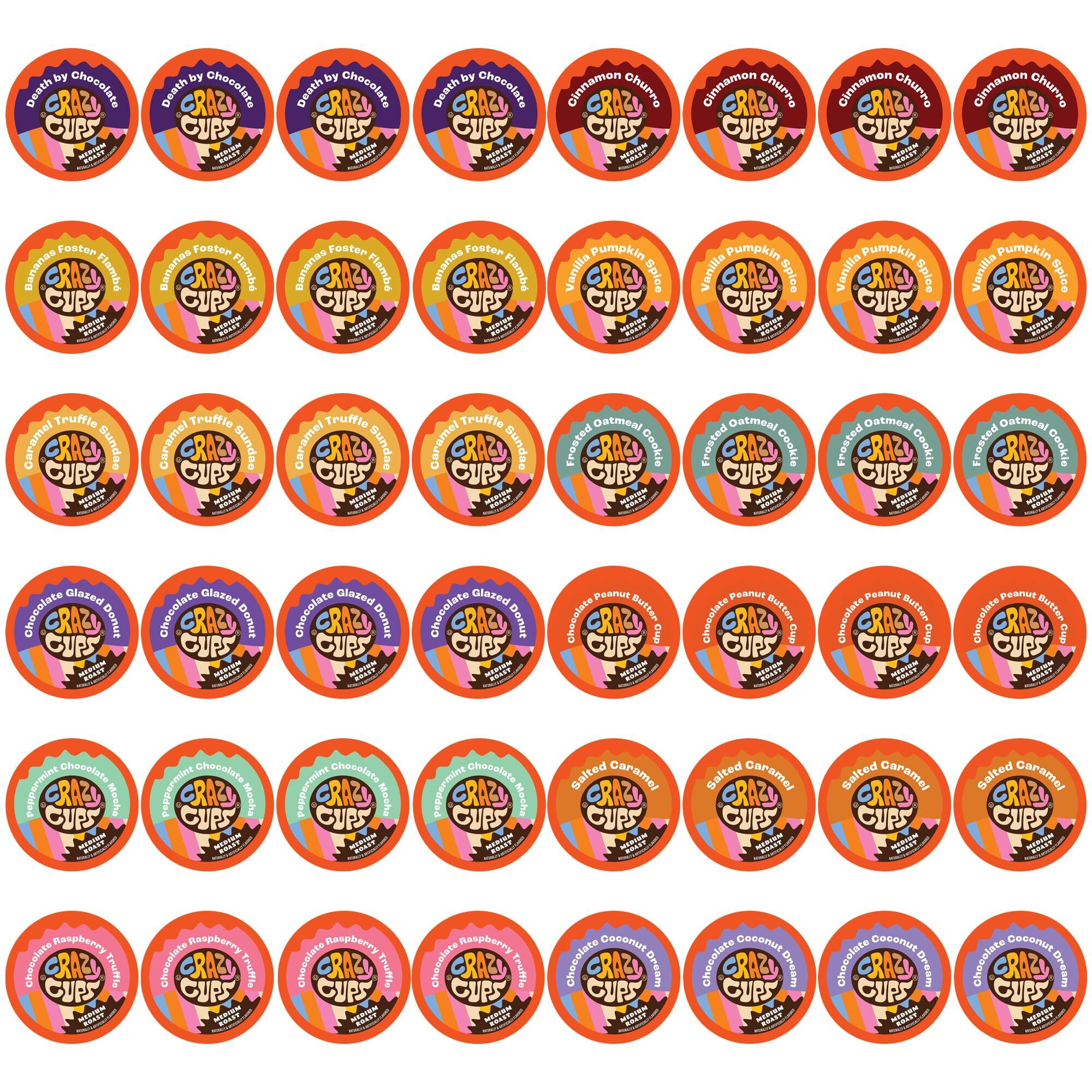 Crazy Cups Flavored Coffee Pods Variety Pack - Coffee Flavors And Chocolate Coffee Flavors For Keurig K Cups Machines, Medium Roast, Single Serve Coffee Pods, 48 Count