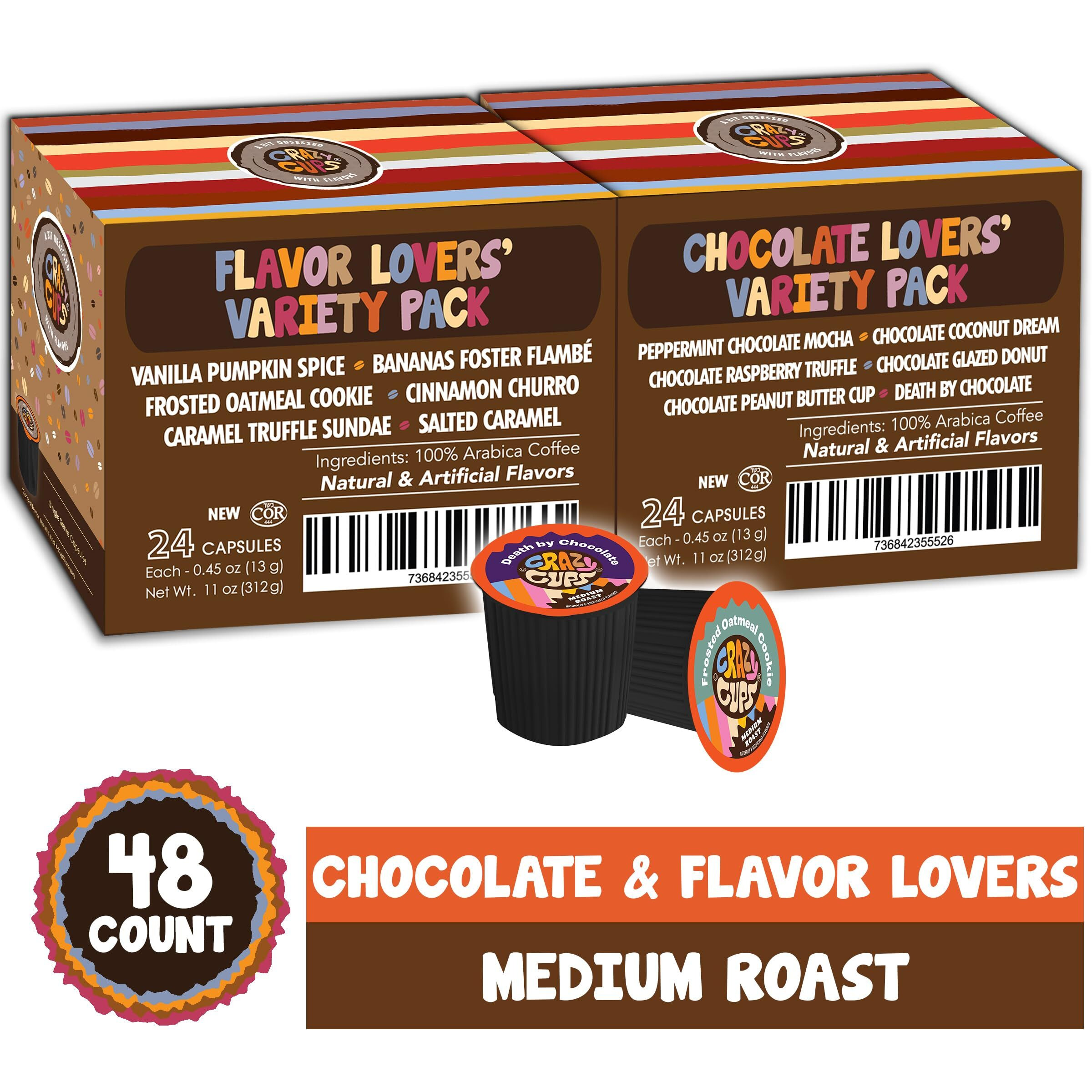 Crazy Cups Flavored Coffee Pods Variety Pack - Coffee Flavors And Chocolate Coffee Flavors For Keurig K Cups Machines, Medium Roast, Single Serve Coffee Pods, 48 Count