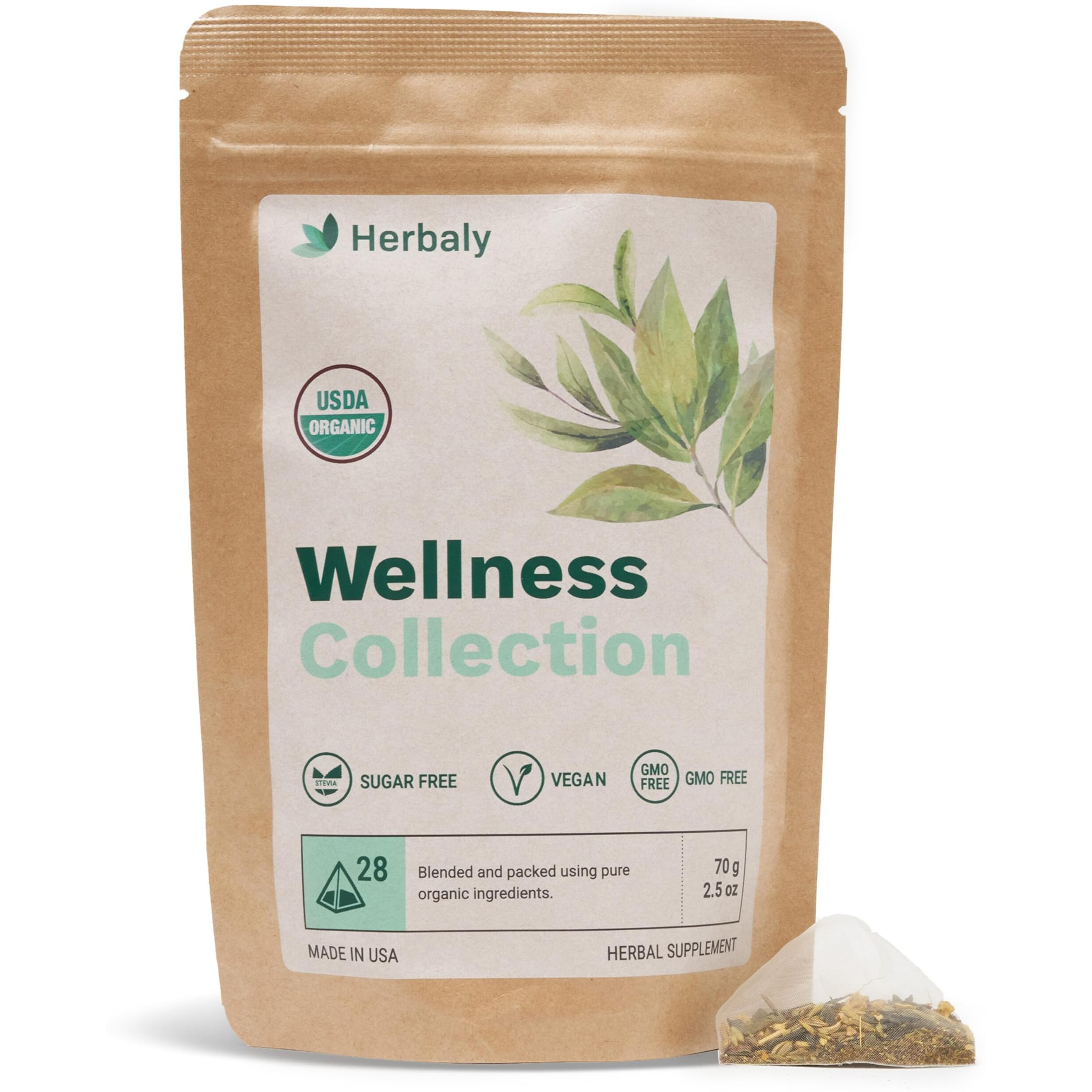 Herbaly Wellness Collection Organic Herbal Ginger Tea, 70 G, 28 Count Bag (Pack Of 1)