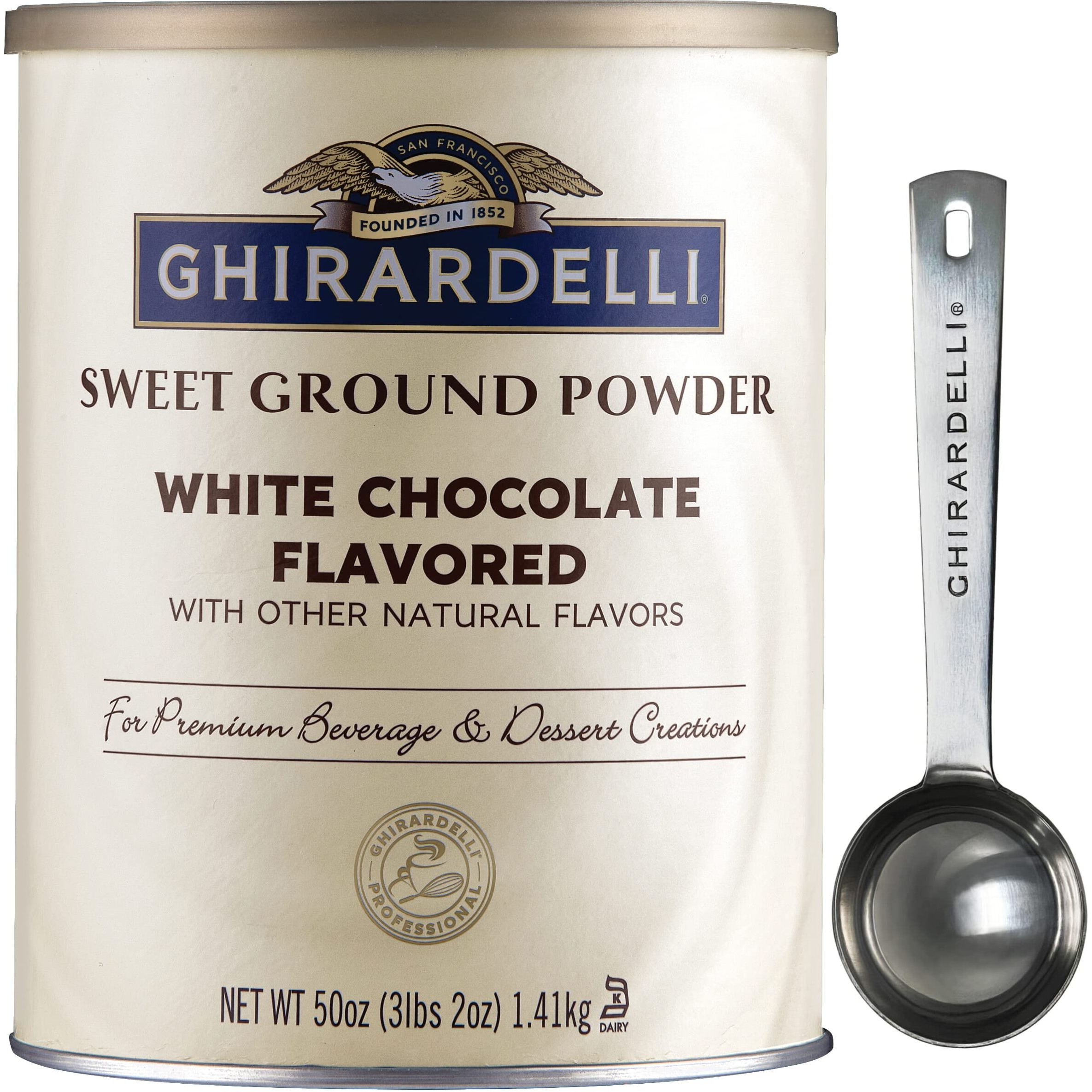 Ghirardelli Chocolate Company Sweet Ground White Chocolate Gourmet Flavored Powder 3.12 Lb With Ghirardelli Stamped Barista Spoon