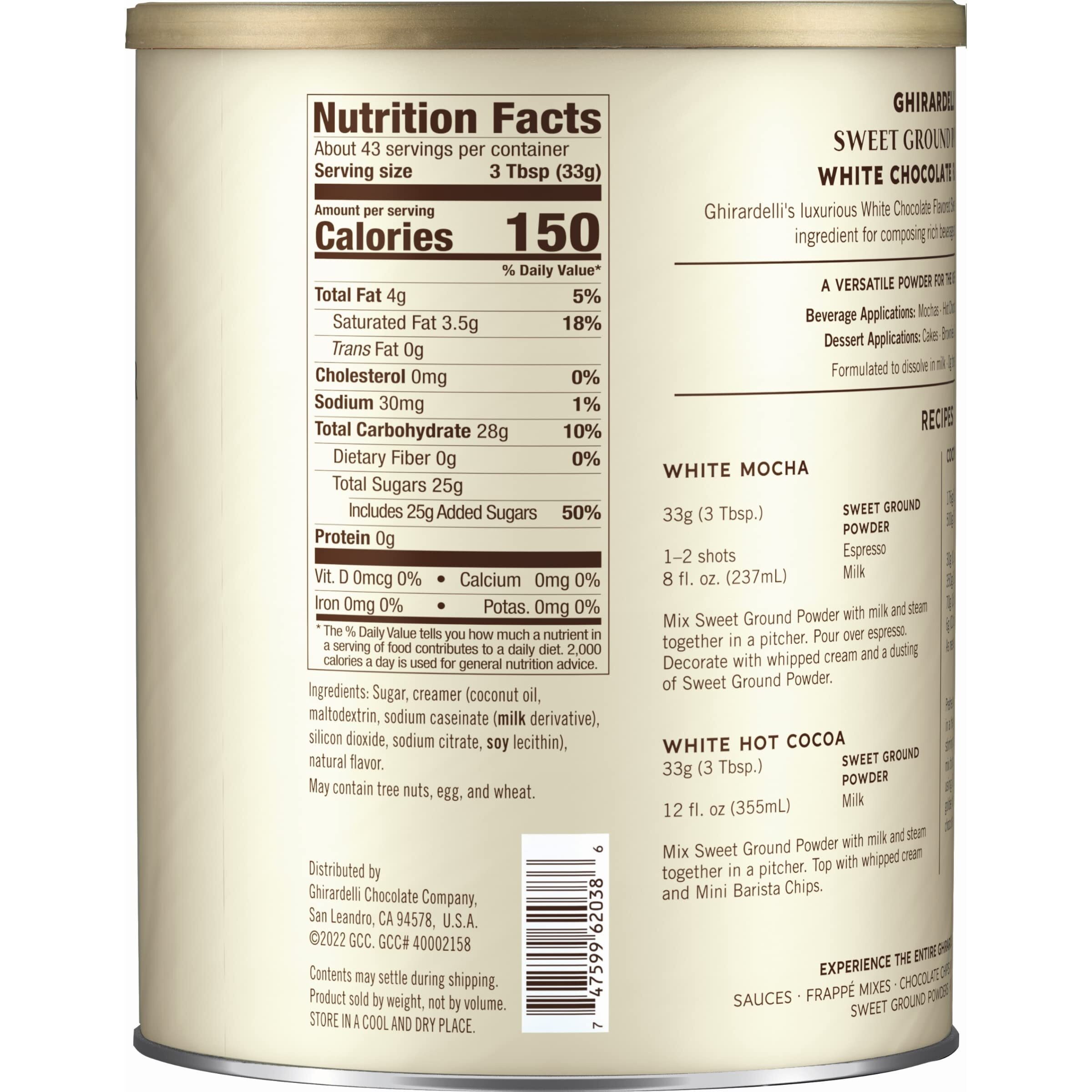 Ghirardelli Chocolate Company Sweet Ground White Chocolate Gourmet Flavored Powder 3.12 Lb With Ghirardelli Stamped Barista Spoon