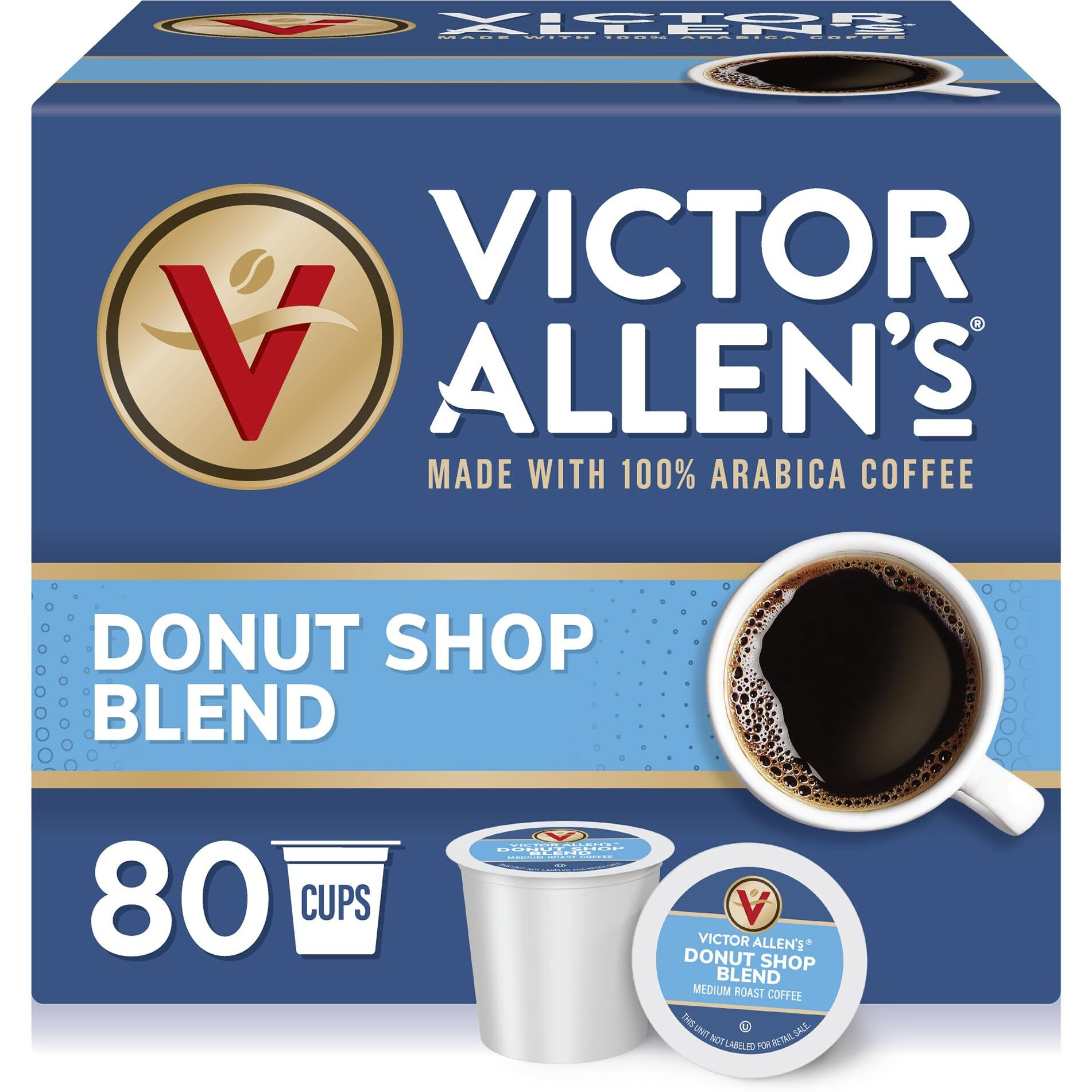Victor Allen's Coffee Donut Shop Blend, Medium Roast, 80 Count, Single Serve Coffee Pods For Keurig K-Cup Brewers
