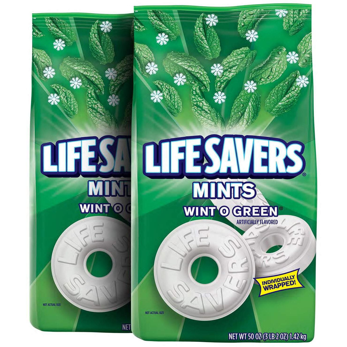 Life Savers Mints Wint-O-Green Hard Candy, Party Size Bag, 50 Ounce, Pack Of 2