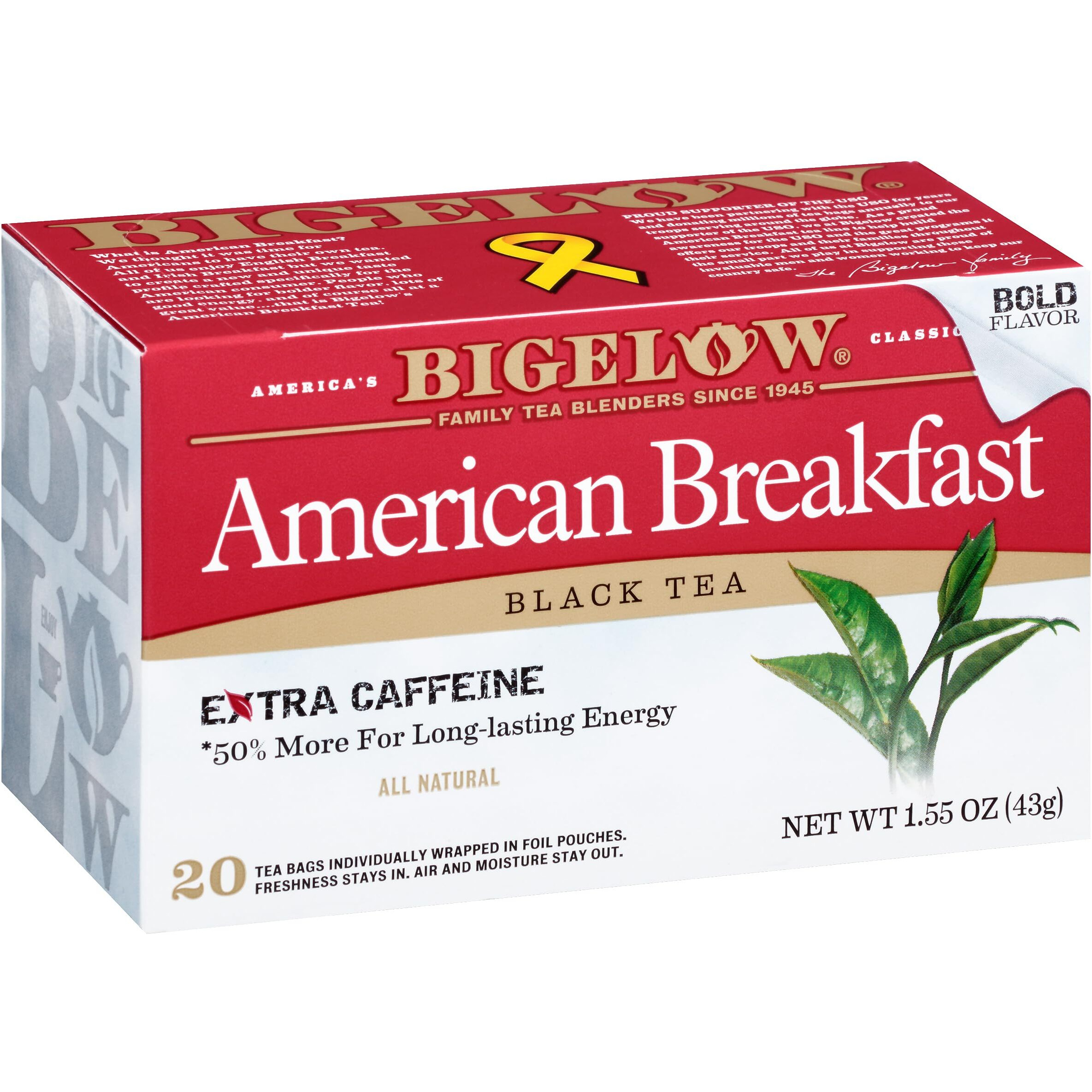 Bigelow Tea American Breakfast Black Tea Bags, Caffeinated Tea, 20 Count Box (Pack Of 6), 120 Total Tea Bags Total