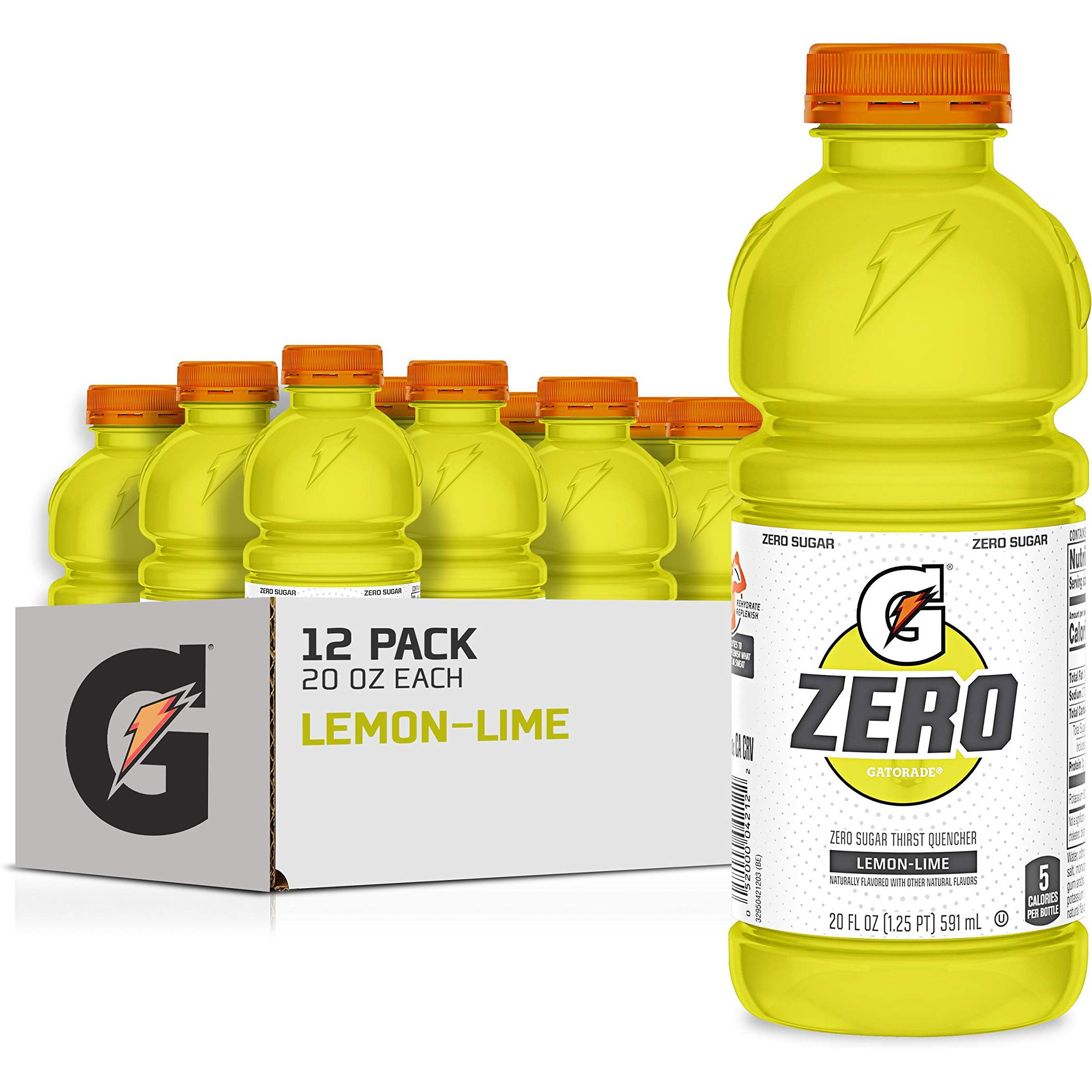 Gatorade Zero Sugar Thirst Quencher, Lemon-Lime, 20 Fl Oz (Pack Of 12)