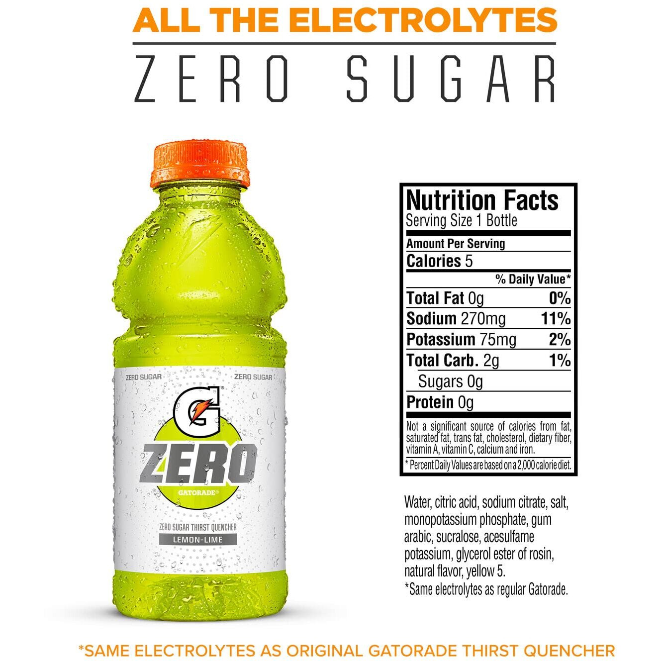 Gatorade Zero Sugar Thirst Quencher, Lemon-Lime, 20 Fl Oz (Pack Of 12)