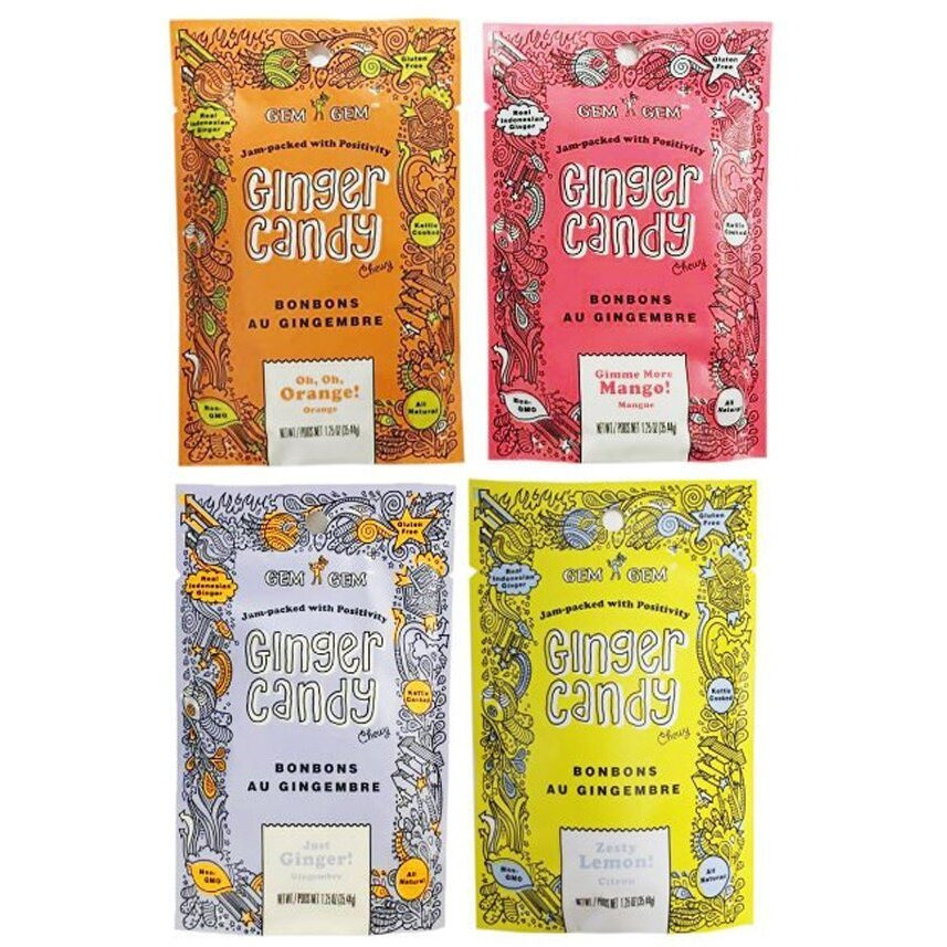 Gem Gem All Natural Chewy Ginger Candy Variety Bundle Pack 1.25Oz