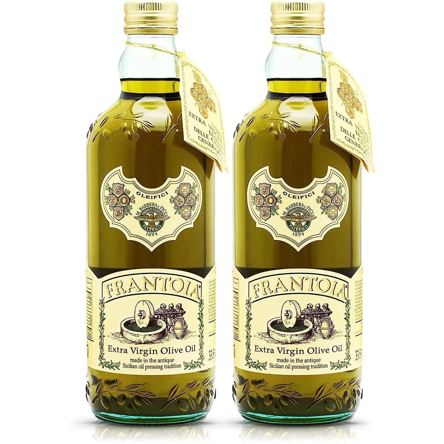 Frantoia Extra Virgin Olive Oil From Italy - Fruity, Unfiltered, Cold Extracted Authentic Sicilian Olive Oil - Fresh Harvest Imported Olive Oil From Italy (33.8 Fl Oz) - Pack Of 2