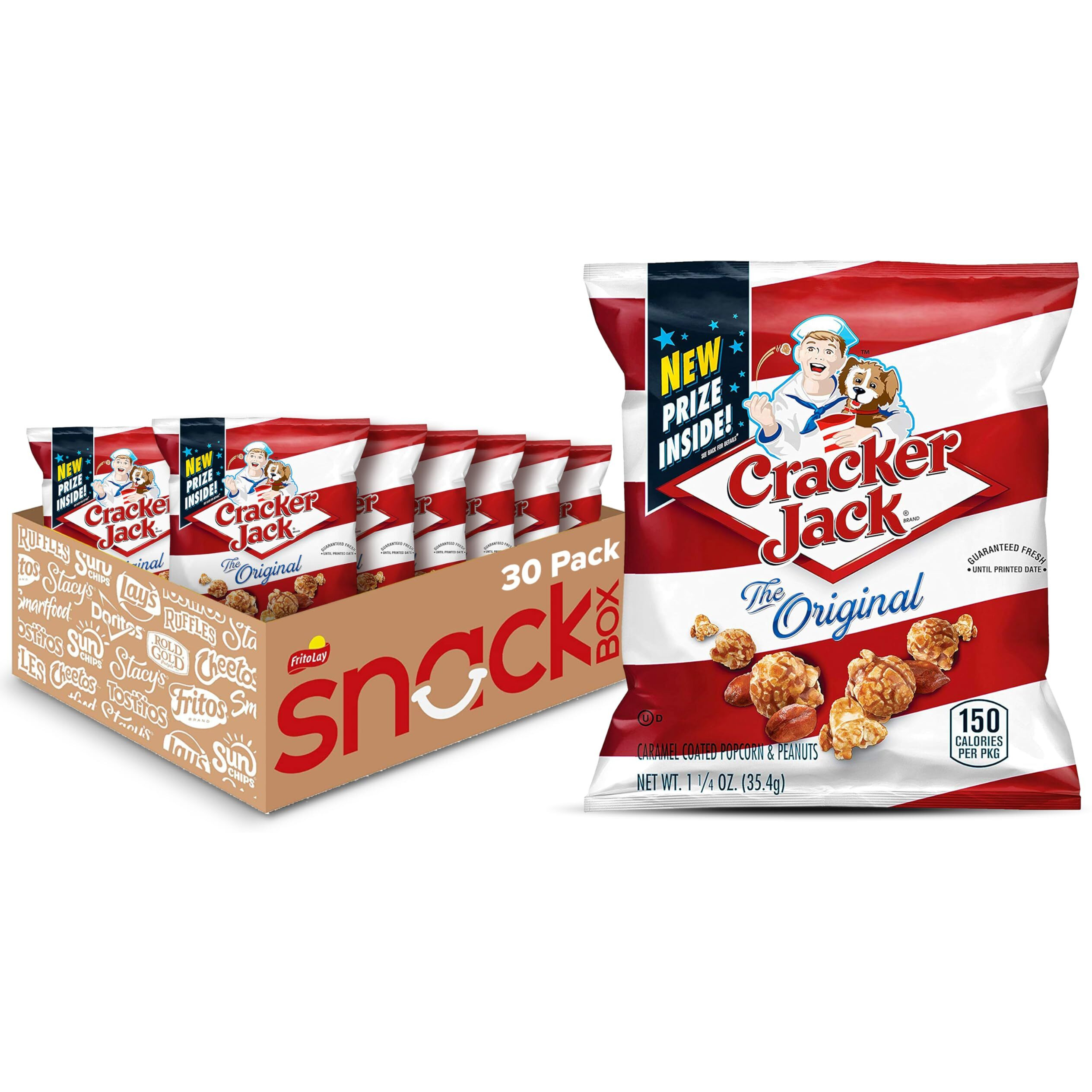 Cracker Jack Caramel Coated Popcorn & Peanuts, Original, 1.25 Ounce Bags (Pack Of 30)