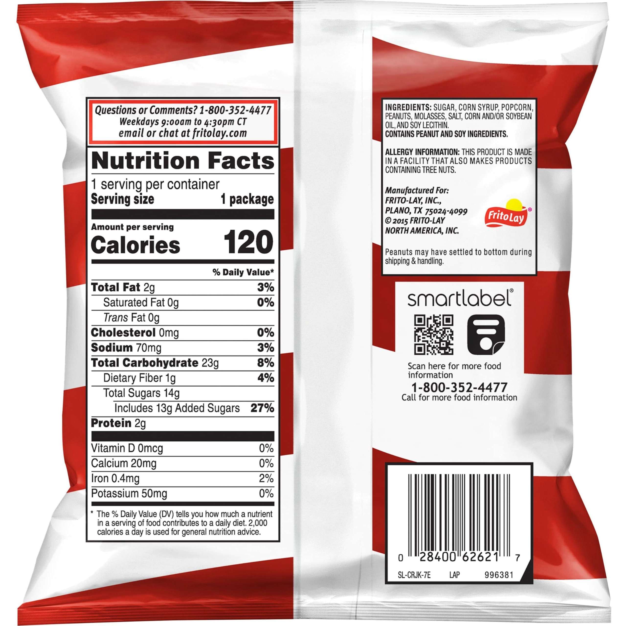 Cracker Jack Caramel Coated Popcorn & Peanuts, Original, 1.25 Ounce Bags (Pack Of 30)