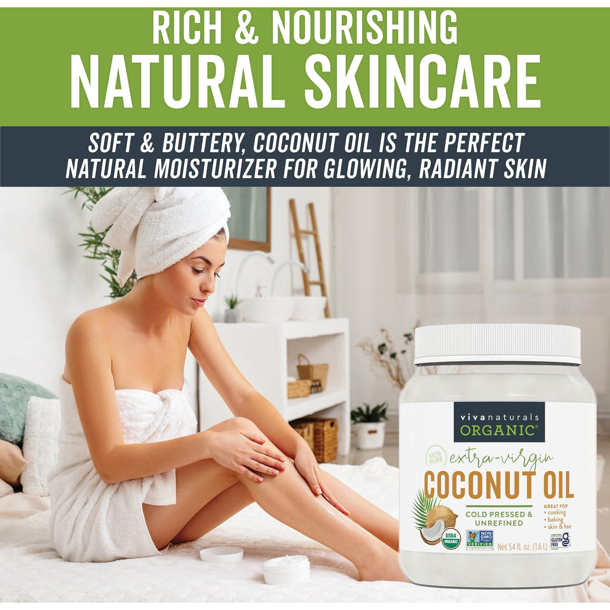 Viva Naturals Organic Coconut Oil - Unrefined, Cold-Pressed Extra Virgin Coconut Oil, Usda Organic And Non-Gmo Cooking Oil, Great As Hair Oil And Skin Oil, 54 Fl Oz