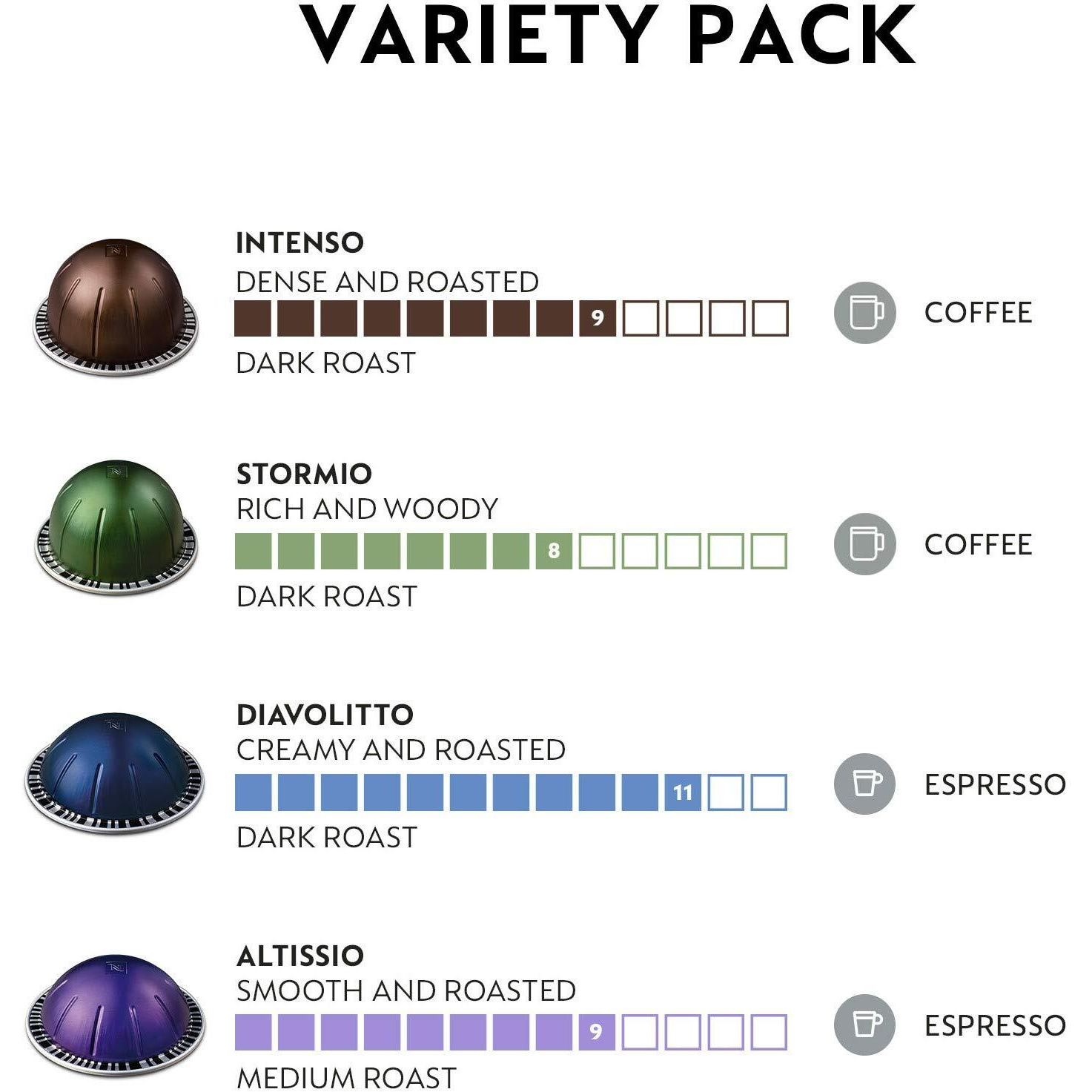 Nespresso Capsules Vertuo, Dark Assortment Variety Pack, Dark Roast Coffee & Espresso, 40-Count Coffee & Espresso Pods, Brews 7.8 Oz. And 1.35Oz.