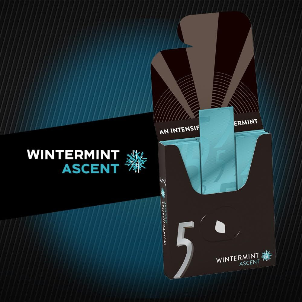 5 Gum Wintergreen Ascent Sugar Free Chewing Gum Bulk, 15 Stick Box (Pack Of 10)