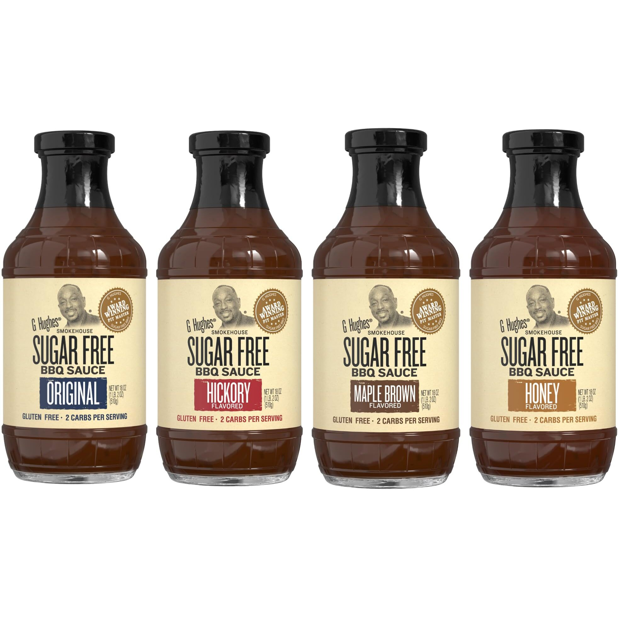 G Hughes Sugar Free, Bbq Sauce Variety Pack - Original, Honey, Maple Brown And Hickory, Gluten Free Sauces, Sugar Free, Keto-Friendly Sauces - 18 Oz (4-Pack)