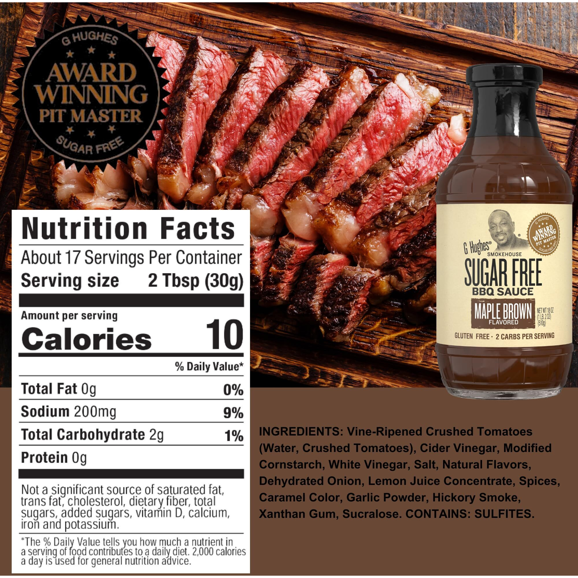 G Hughes Sugar Free, Bbq Sauce Variety Pack - Original, Honey, Maple Brown And Hickory, Gluten Free Sauces, Sugar Free, Keto-Friendly Sauces - 18 Oz (4-Pack)