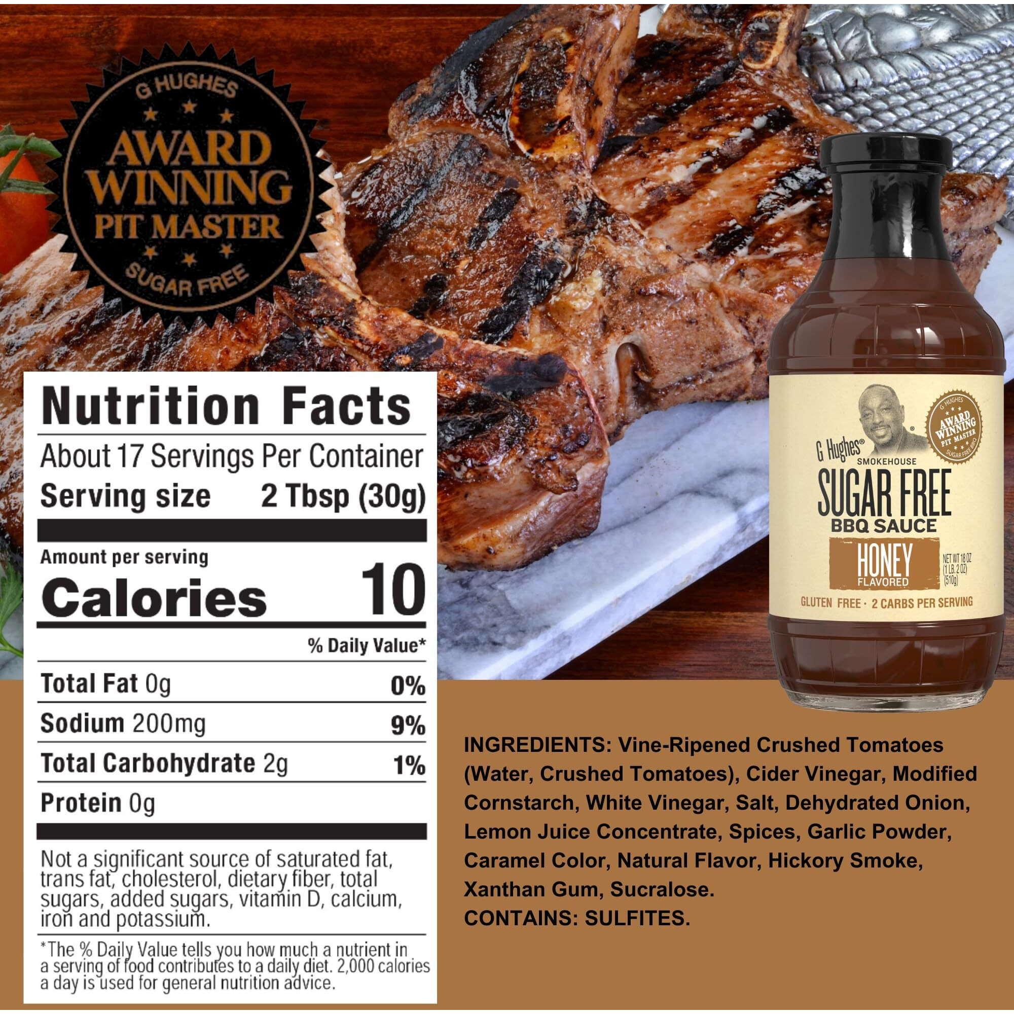 G Hughes Sugar Free, Bbq Sauce Variety Pack - Original, Honey, Maple Brown And Hickory, Gluten Free Sauces, Sugar Free, Keto-Friendly Sauces - 18 Oz (4-Pack)