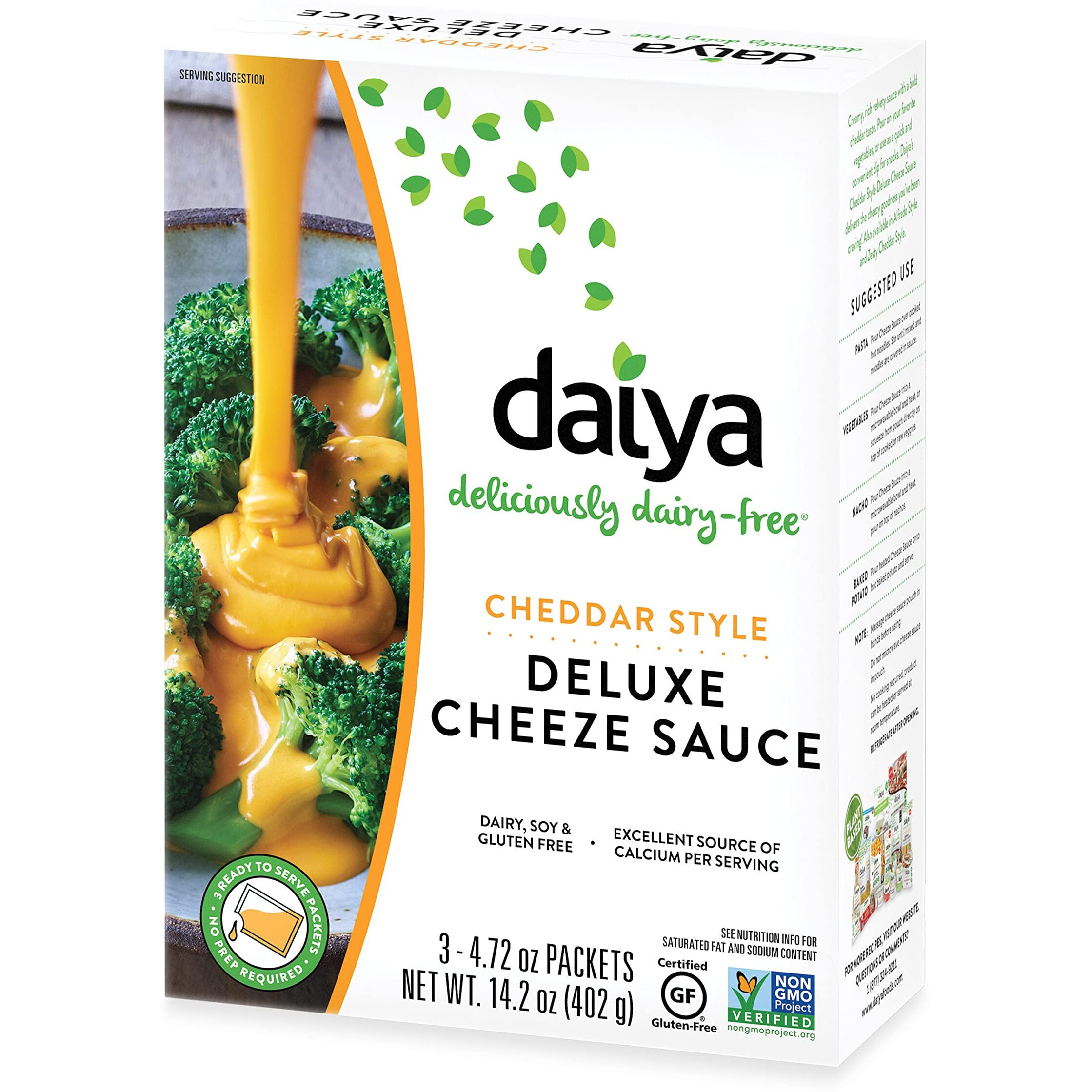 Daiya Cheddar Style Cheeze Sauce , Plant-Based Macaroni & Cheese Sauce , Vegan, Dairy Free, Gluten Free, Soy Free, Rich Cheesy Flavor, Box Contains 3 Packets (2 Servings Each), 14.2 Ounce (Pack Of 1)