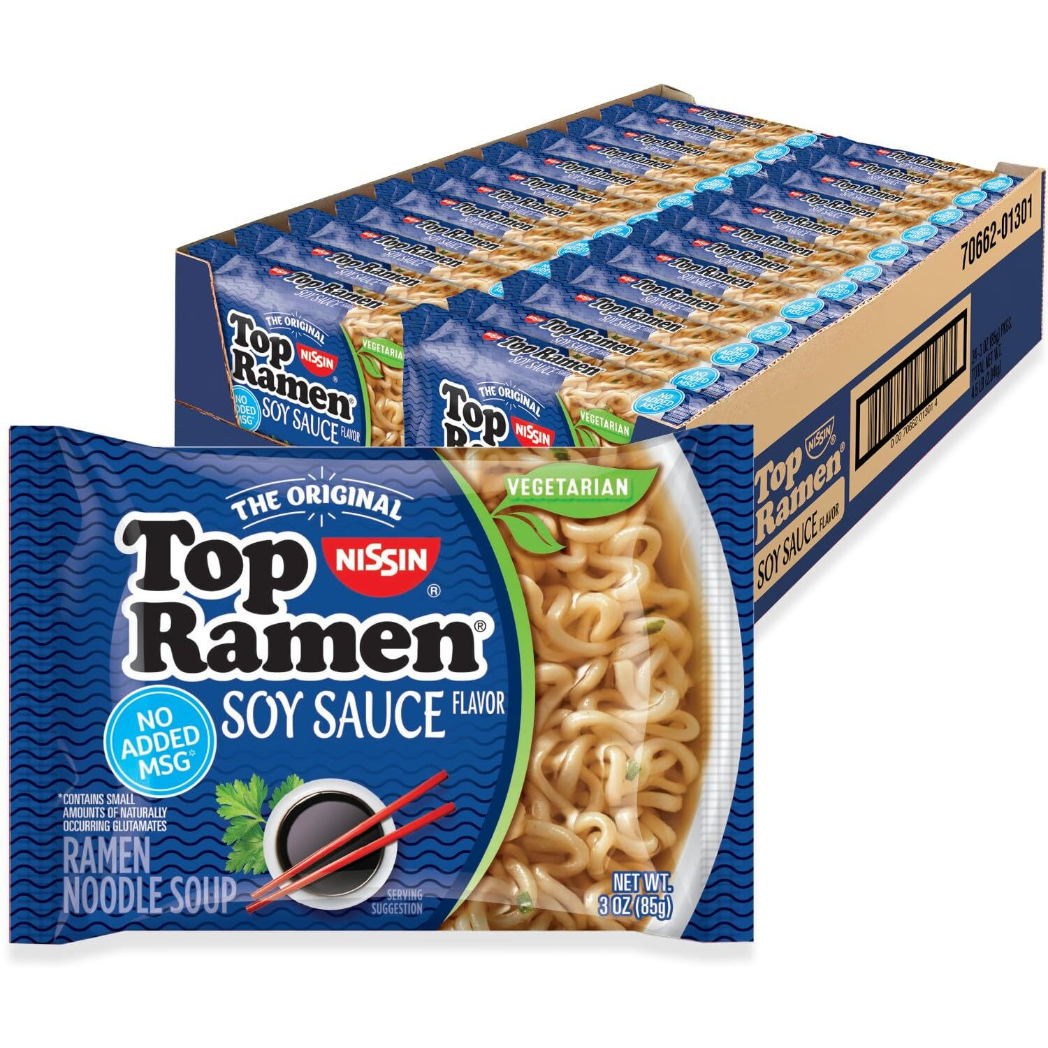 Nissin Top Ramen Noodle Soup, Soy Sauce, 3 Ounce (Pack Of 24)